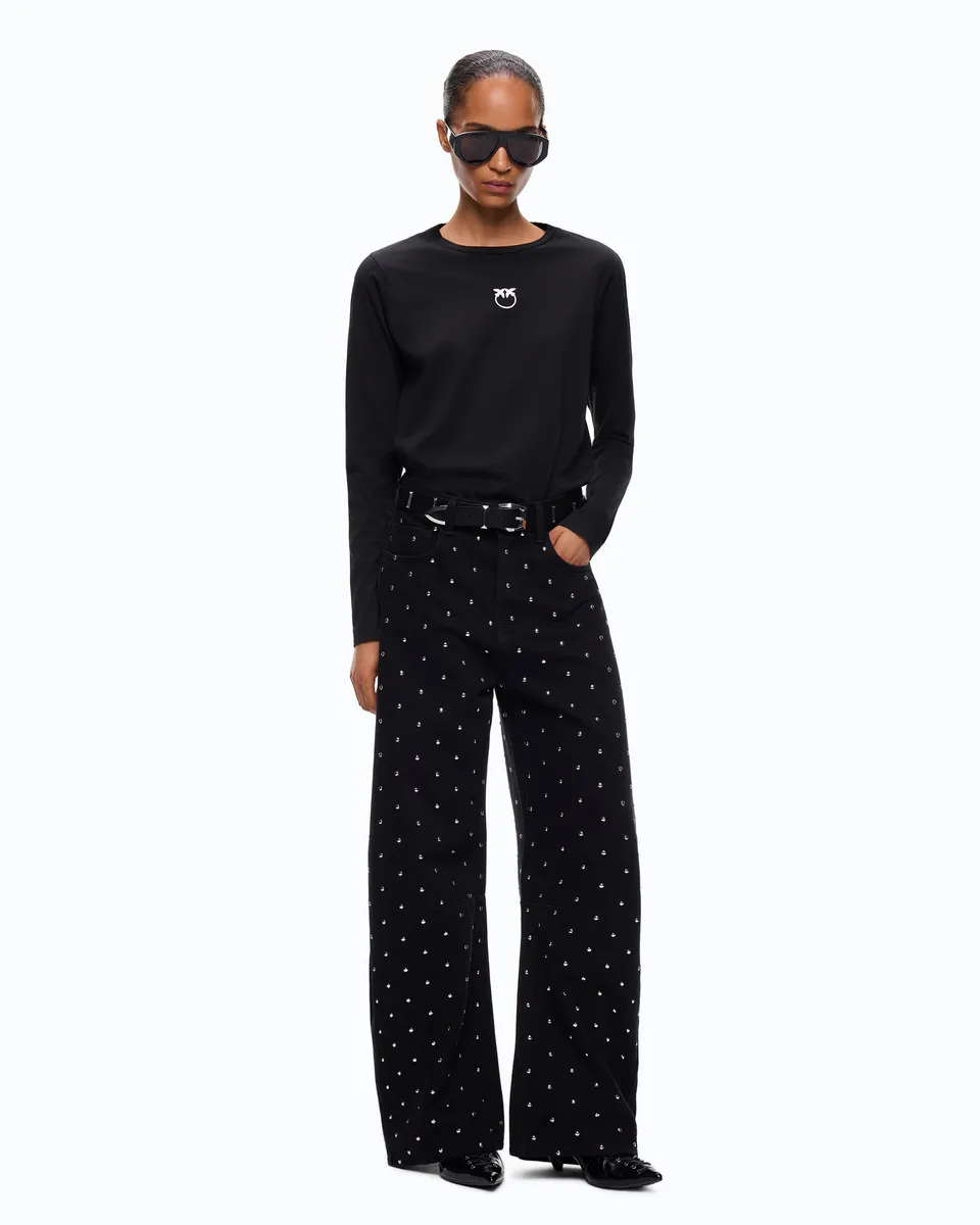 Pinko Toblino T-shirt bawełniany czarny flokowany
