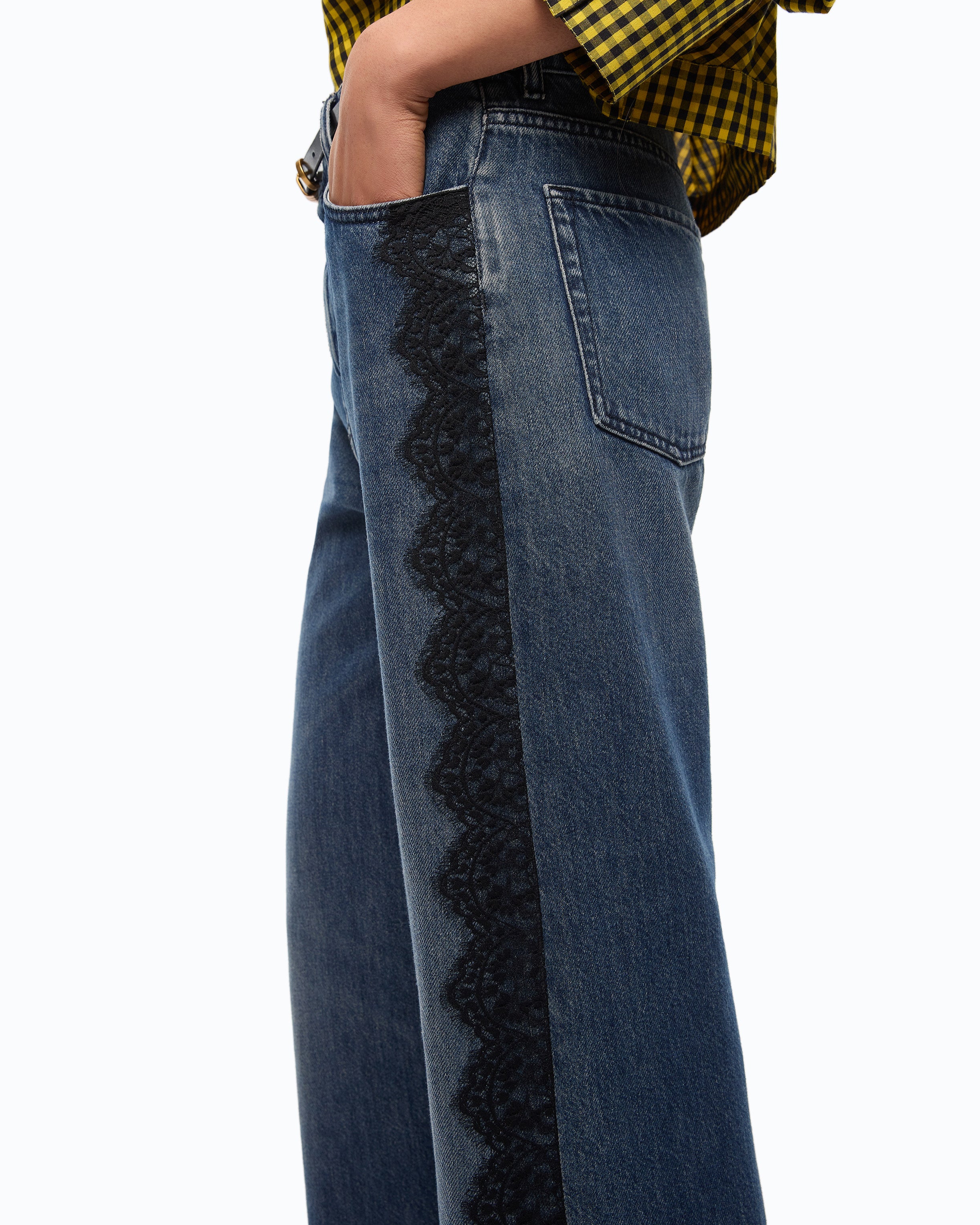Pinko Wanda Wide Leg dżinsy niebieskie z koronką