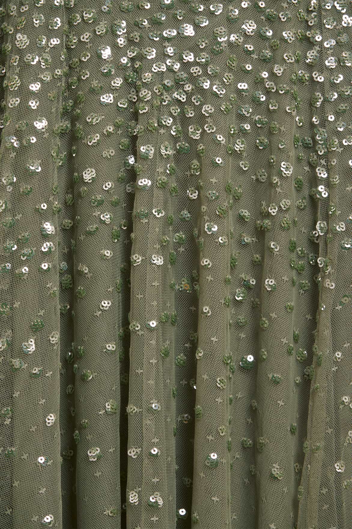 Needle & Thread Dappled Sequin Cape Ankle Gown sukienka zielona
