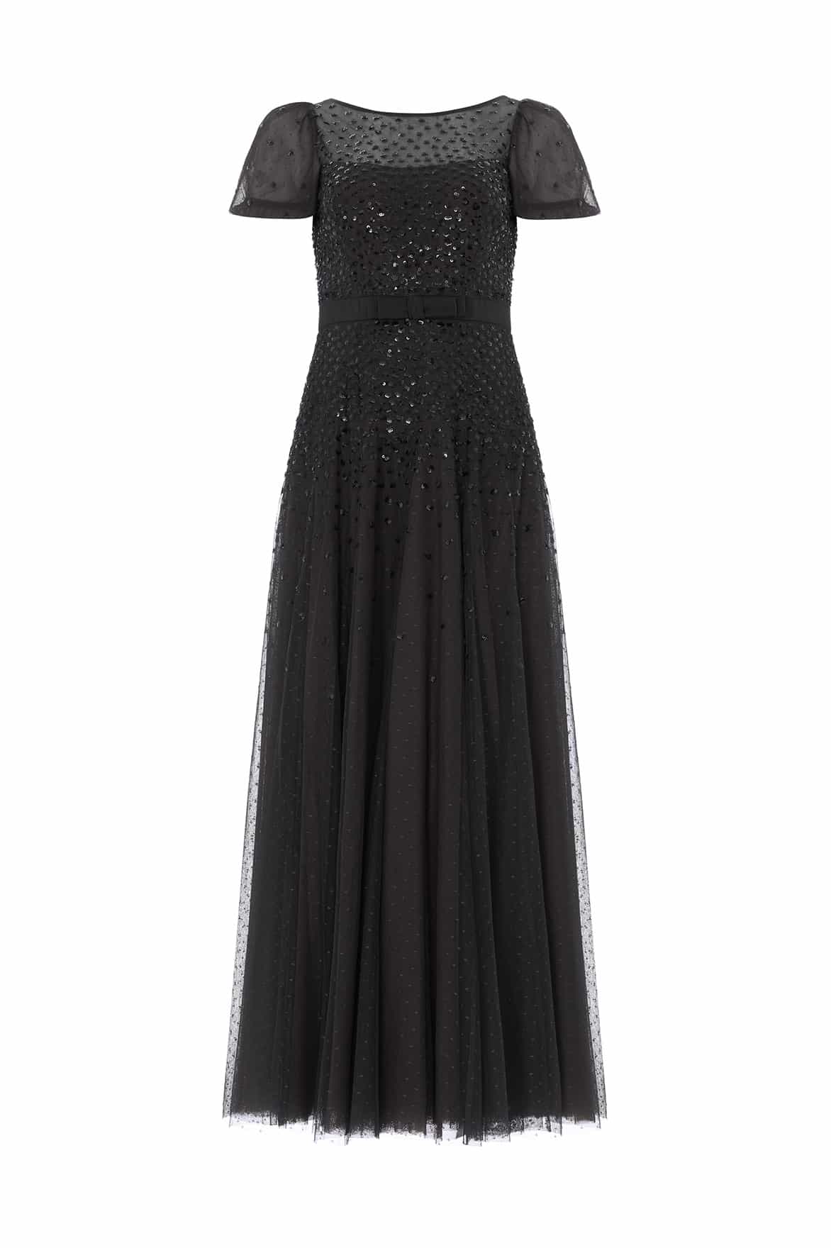 Needle & Thread Sequin Cascade Bow suknia czarna cekinowa