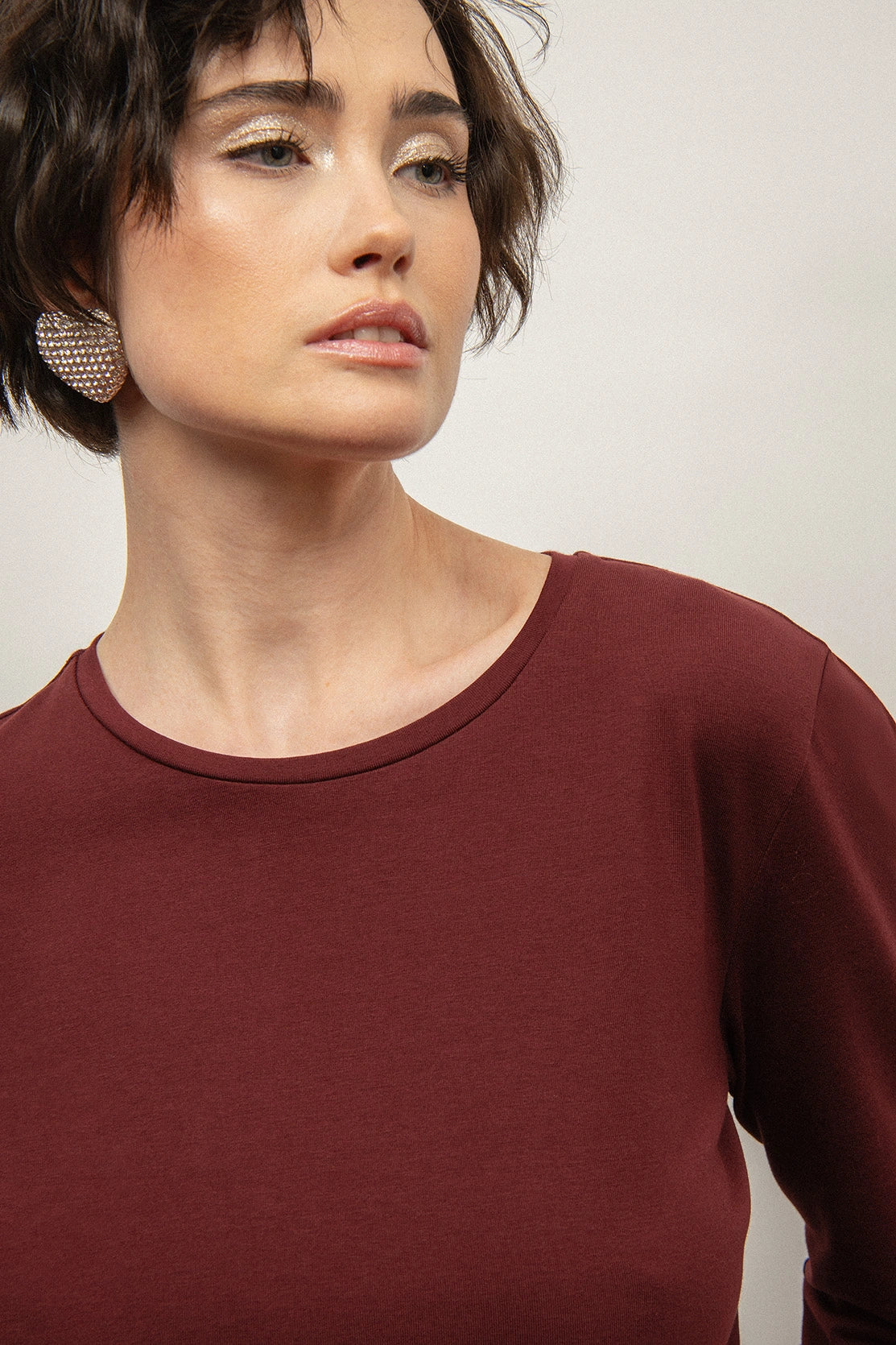 Nudyess Harriet bawełniany longsleeve burgund XS/S z łezką