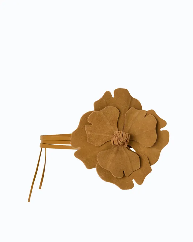 Pinko Flower Belt pasek brązowy z zamszowym kwiatem