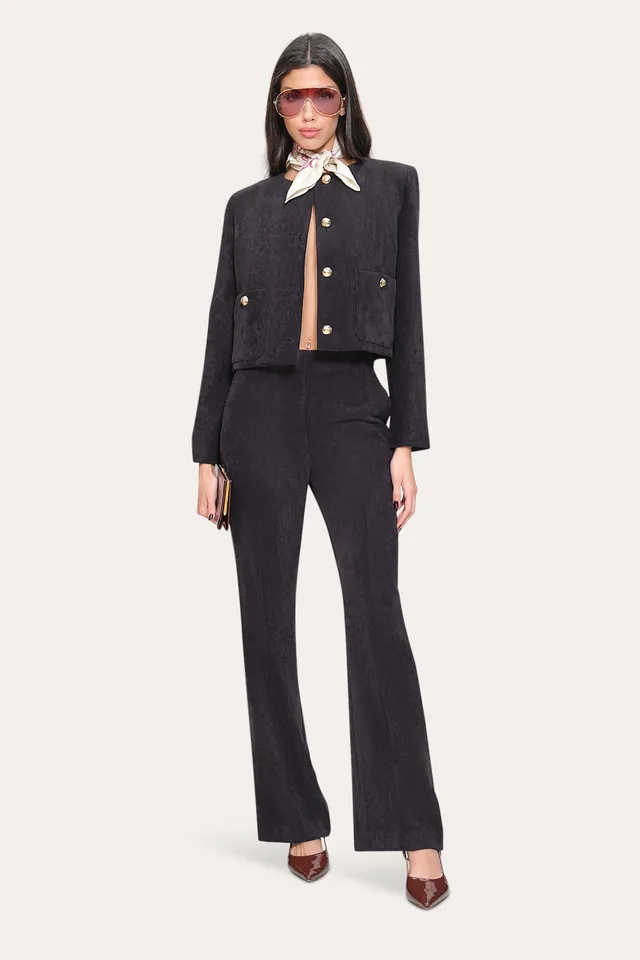 Elie Tahari E904M105 żakiet sztruks czarny cropped