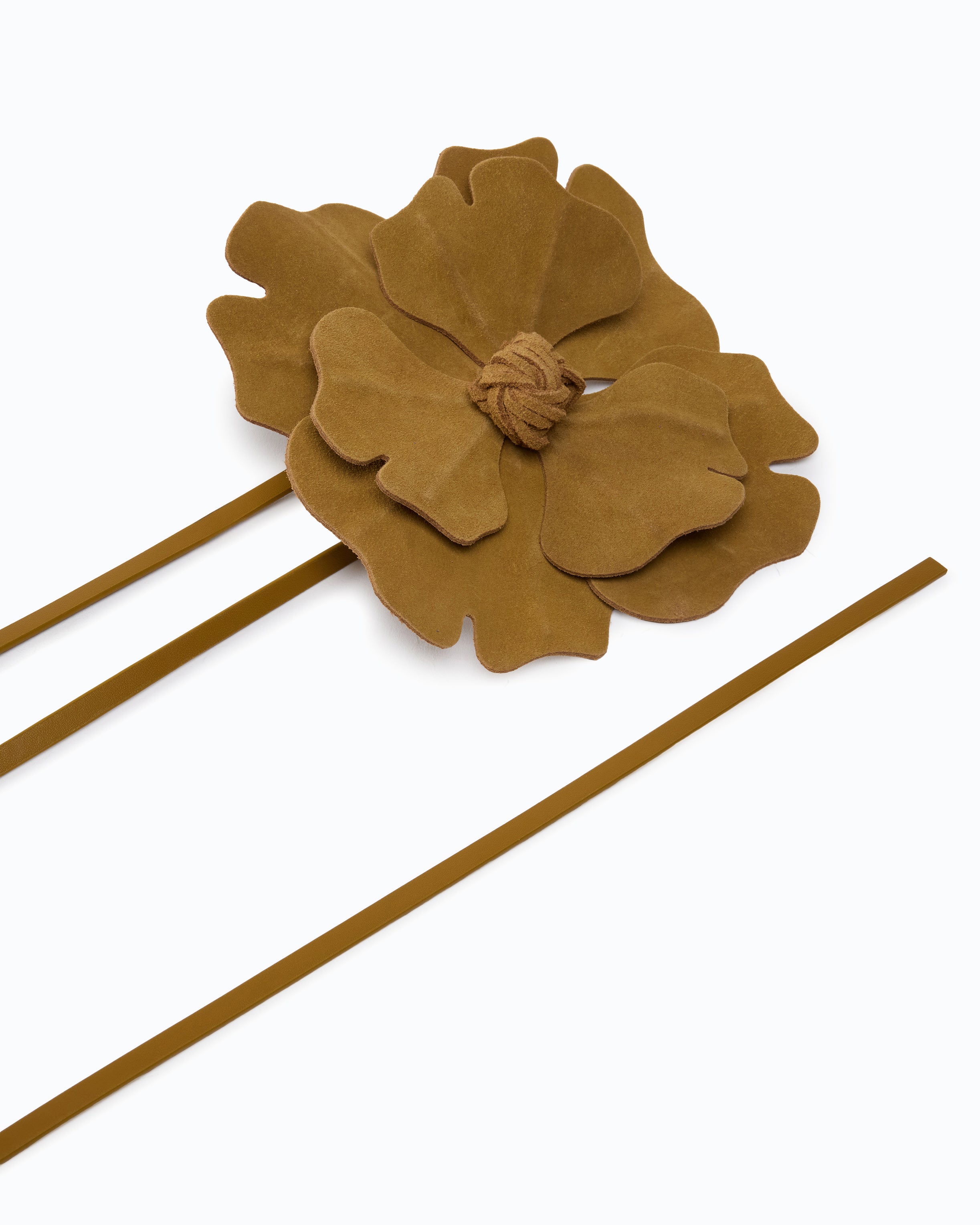 Pinko Flower Belt pasek brązowy z zamszowym kwiatem