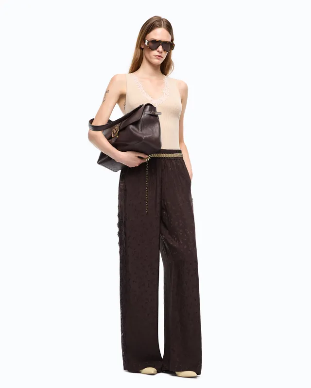 Pinko Philesia Pants spodnie palazzo brązowe koronka