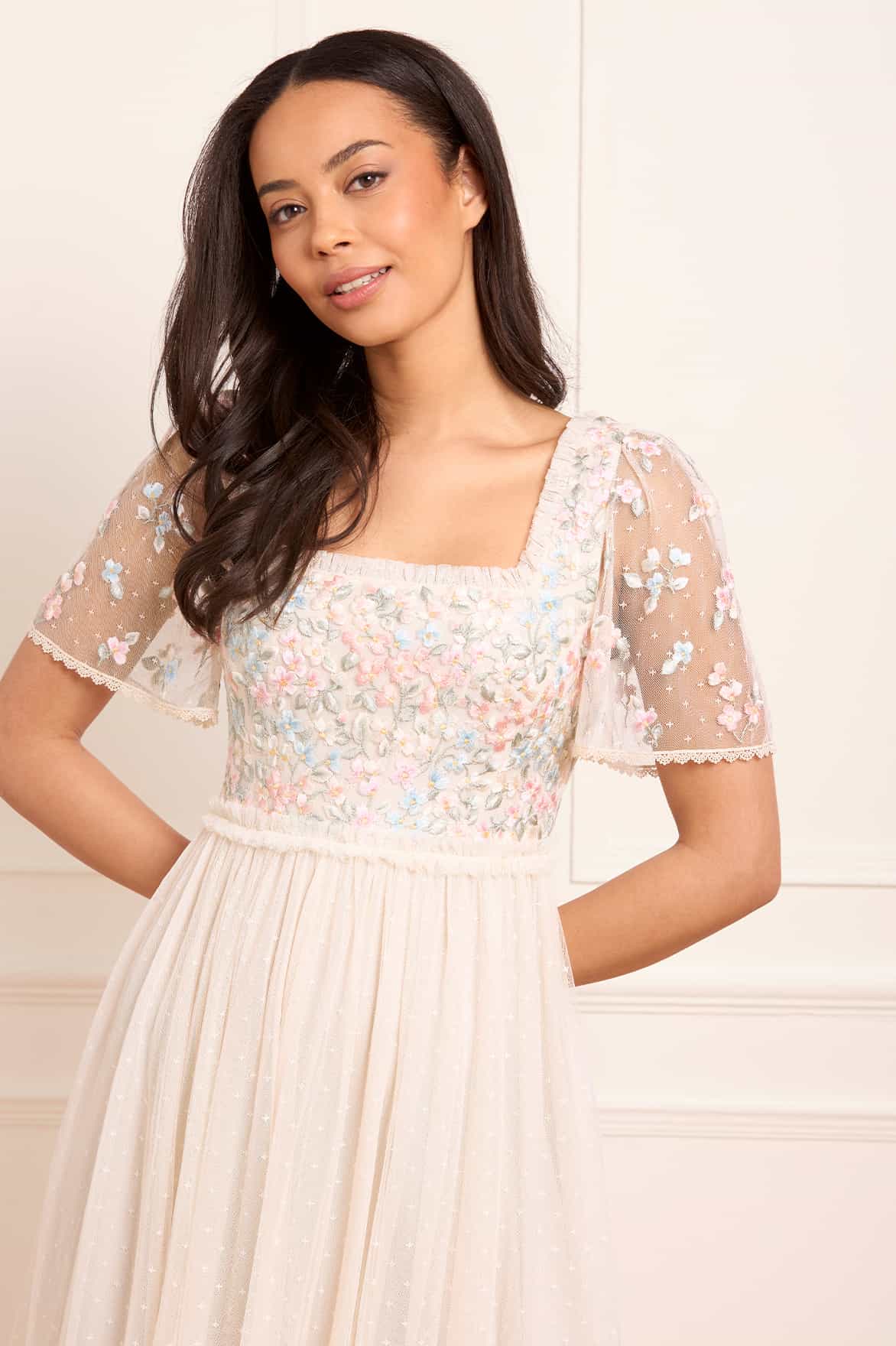Needle & Thread Versailles Ditsy Bodice Ankle Gown sukienka kremowa