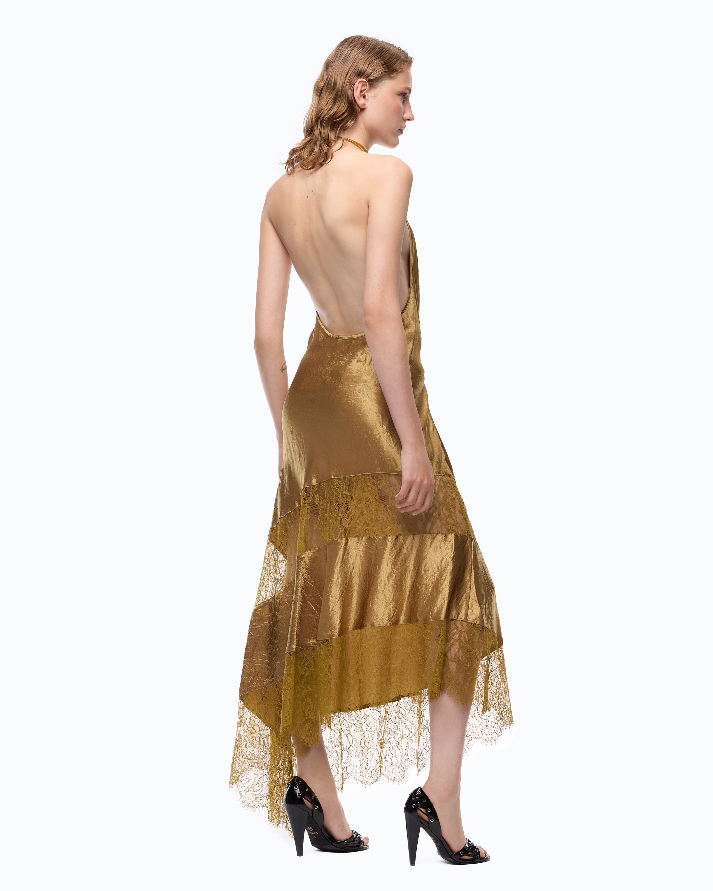 Pinko Forester Dress sukienka midi żółta satyna