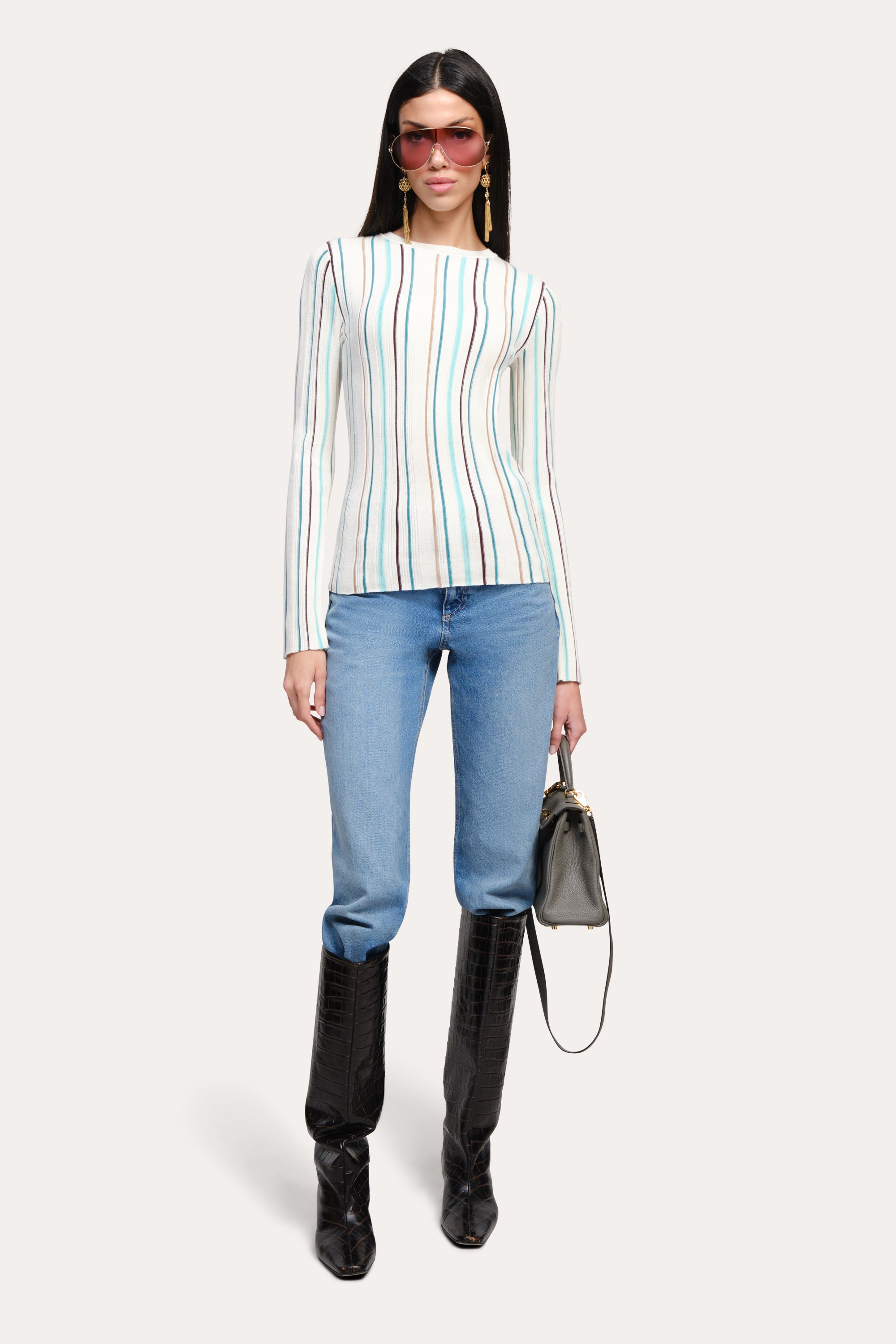 Elie Tahari Lucia top silk wool Aqua Stripe