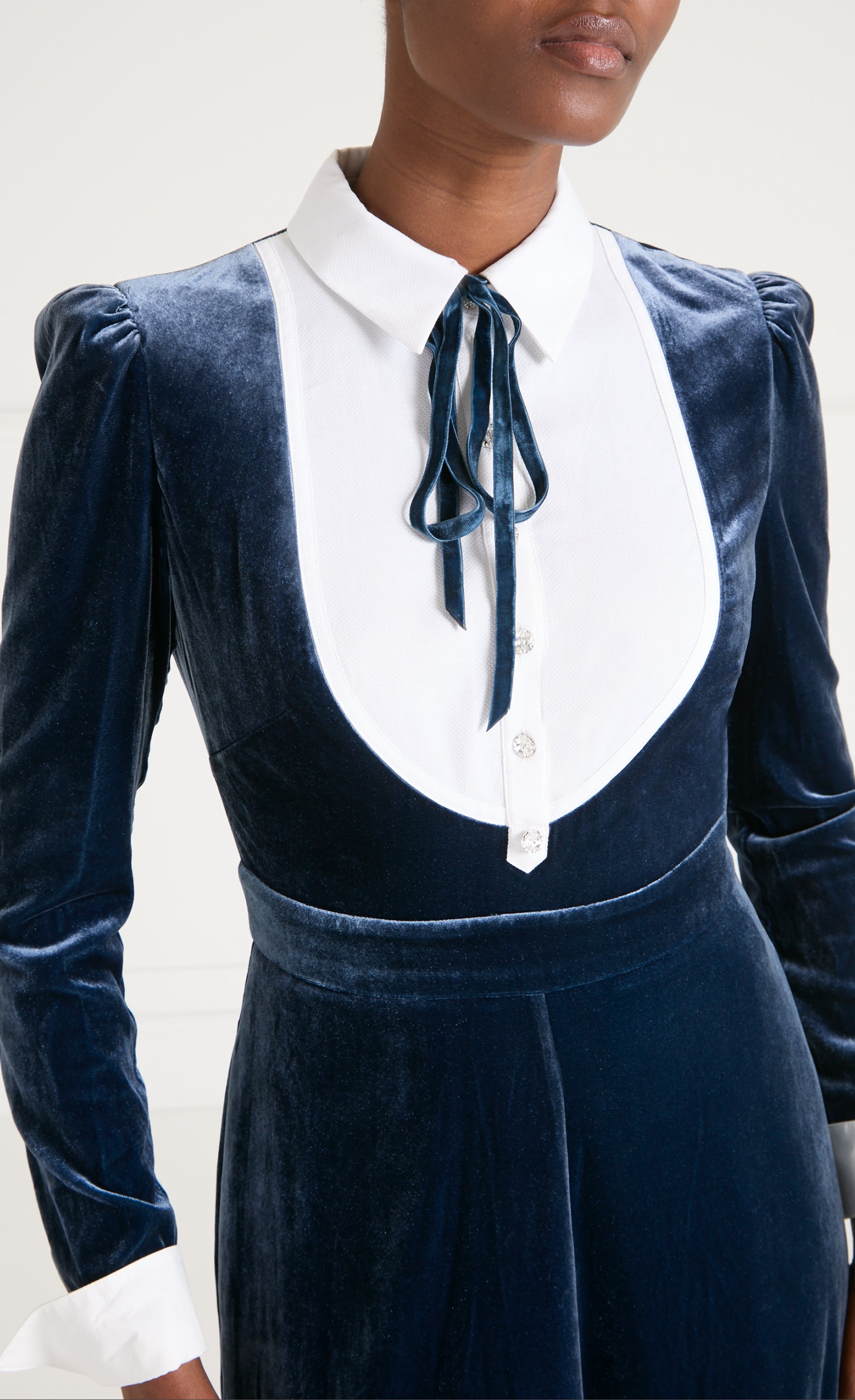 Temperley London Pompidou sukienka Slate Blue midi aksamit