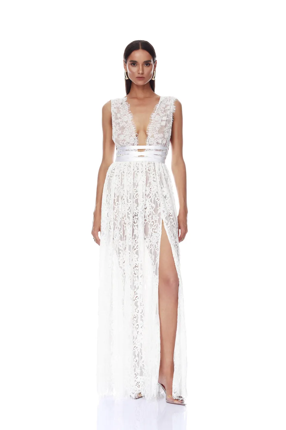 Bronx and Banco Goddess Lace Gown suknia biała metaliczna