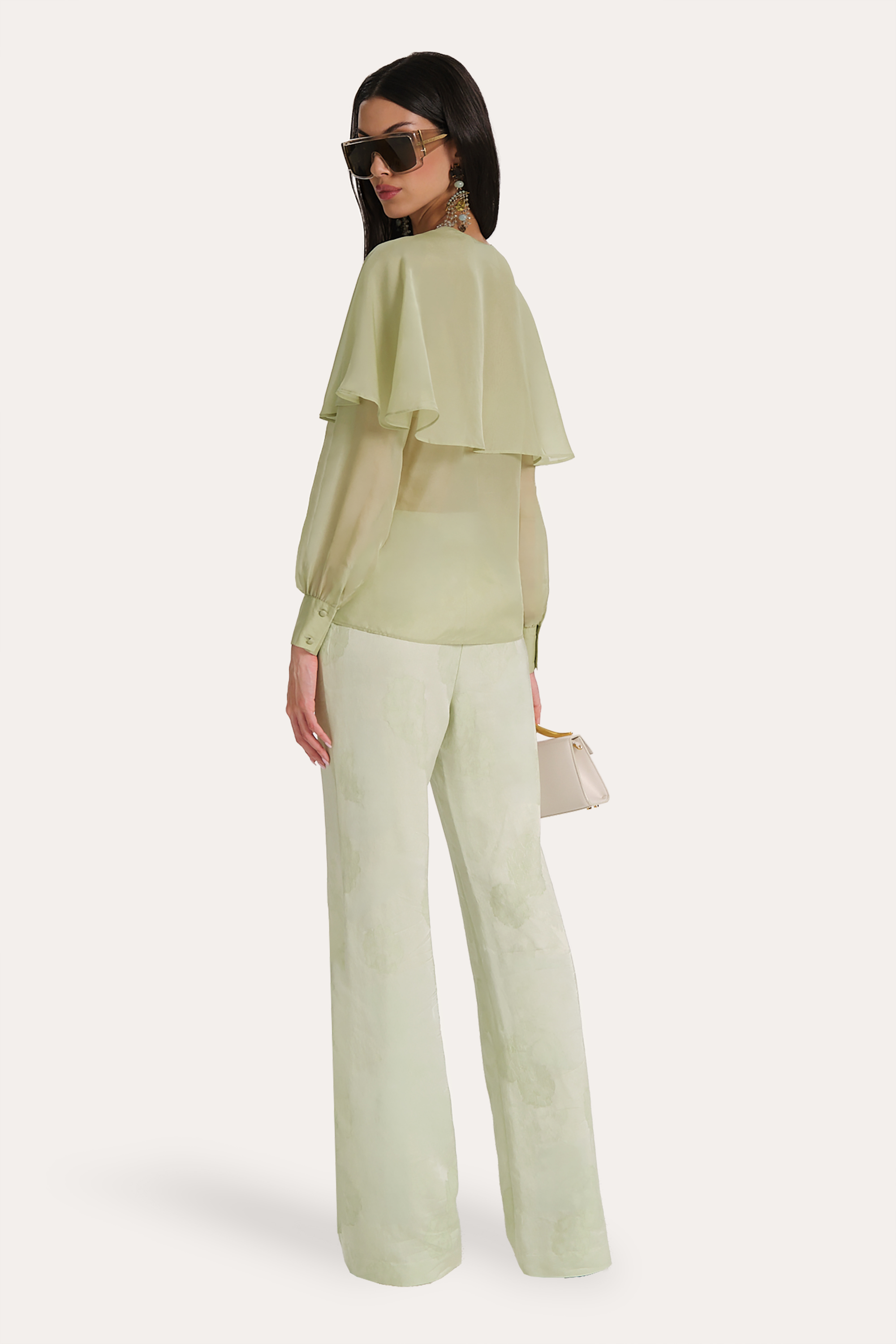 Elie Tahari Savannah spodnie satynowe Sage Mist