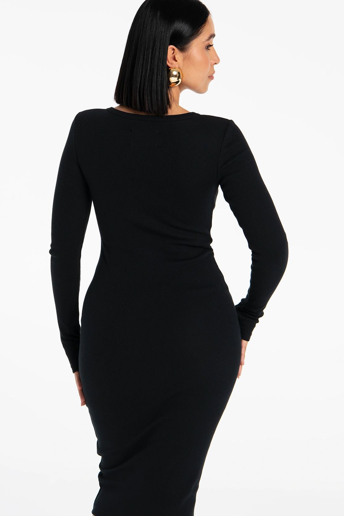 Nudyess Isla sukienka midi Black regulowany dekolt