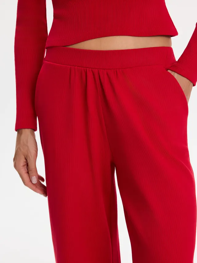 Nudyess Canvas spodnie prążkowane Red luźne