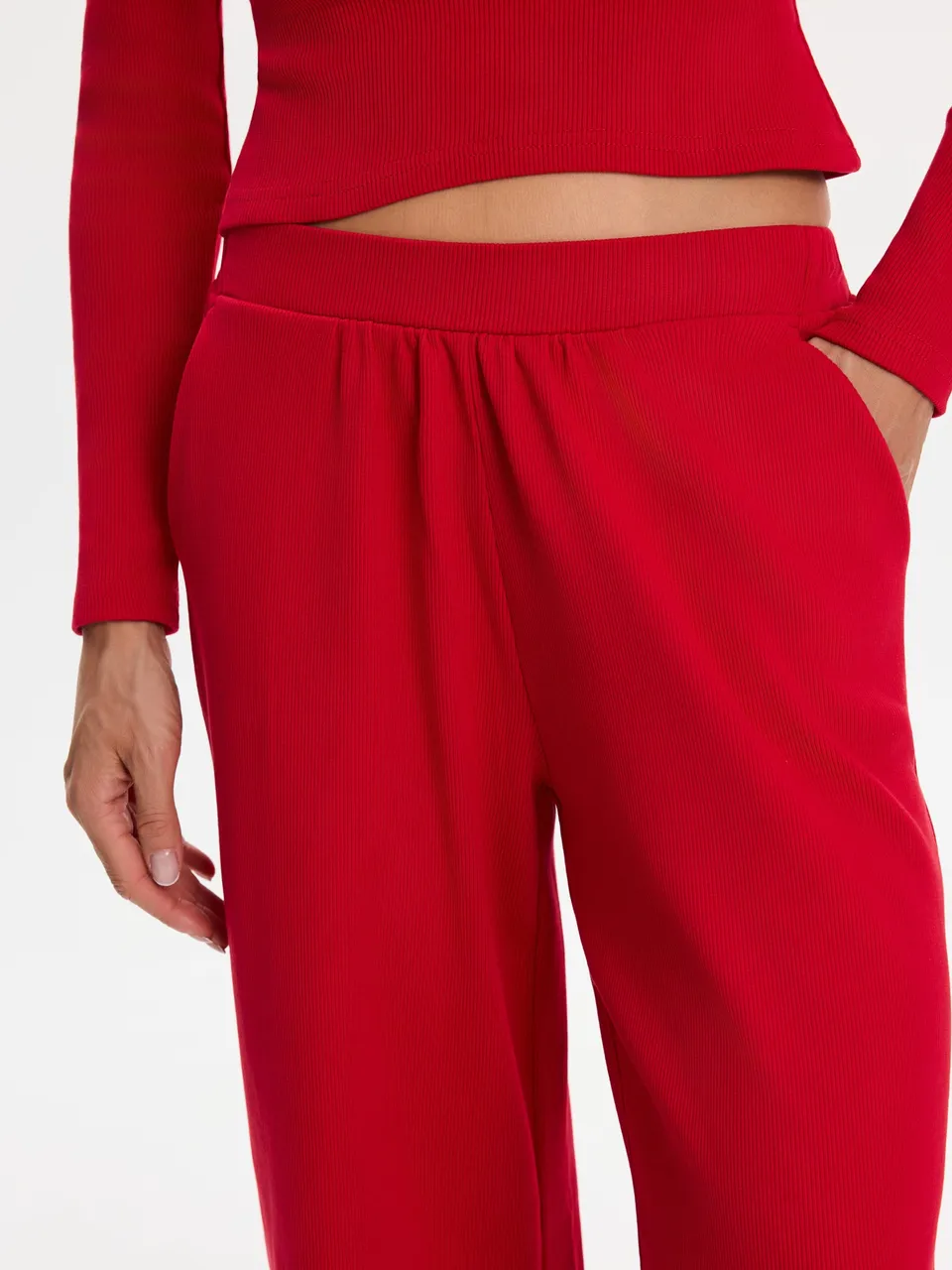 Nudyess Canvas spodnie prążkowane Red luźne