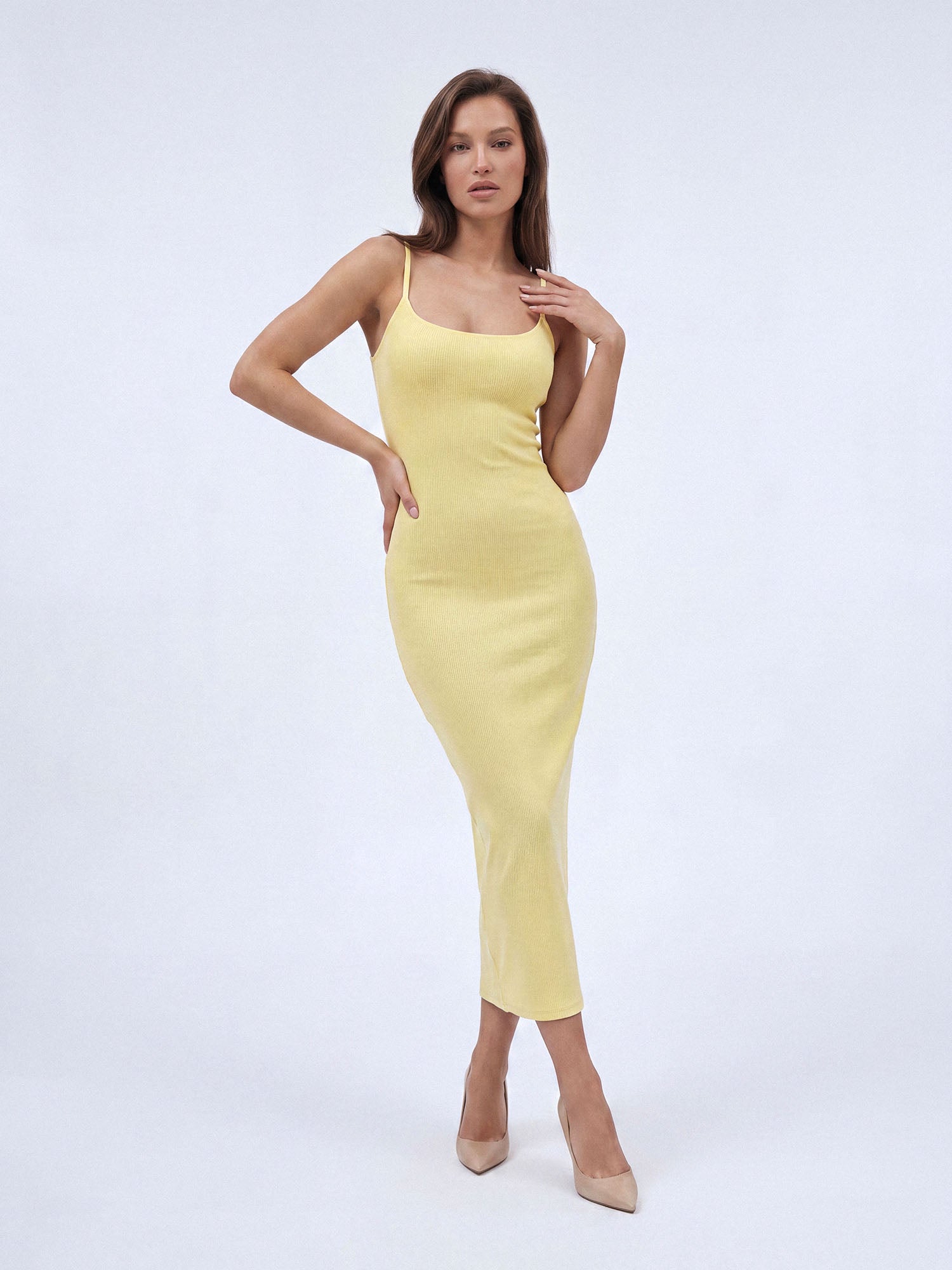 Nudyess Rodeo sukienka maxi Yellow prążkowana