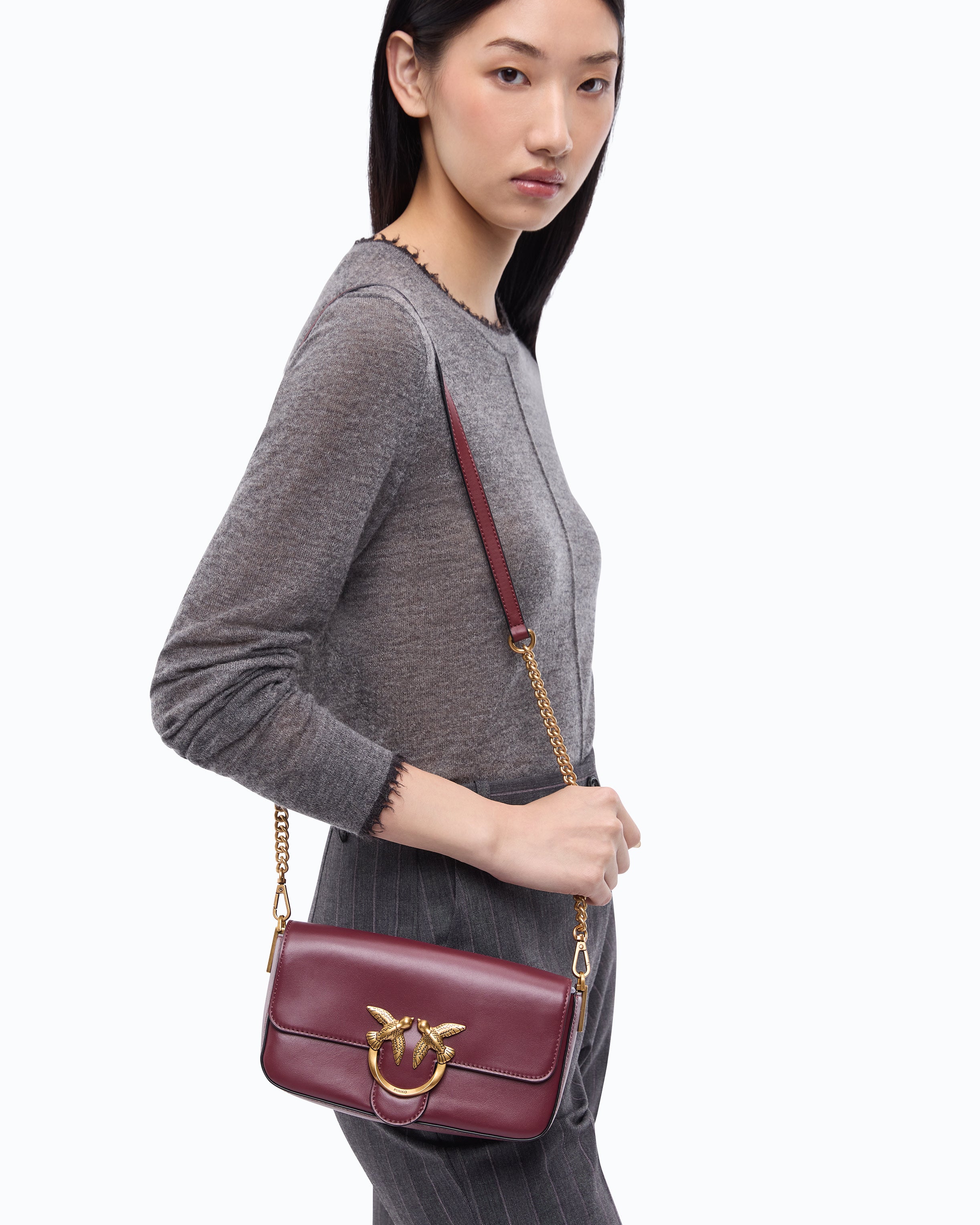 Pinko Love One Slouchy torebka brązowa skóra cielęca