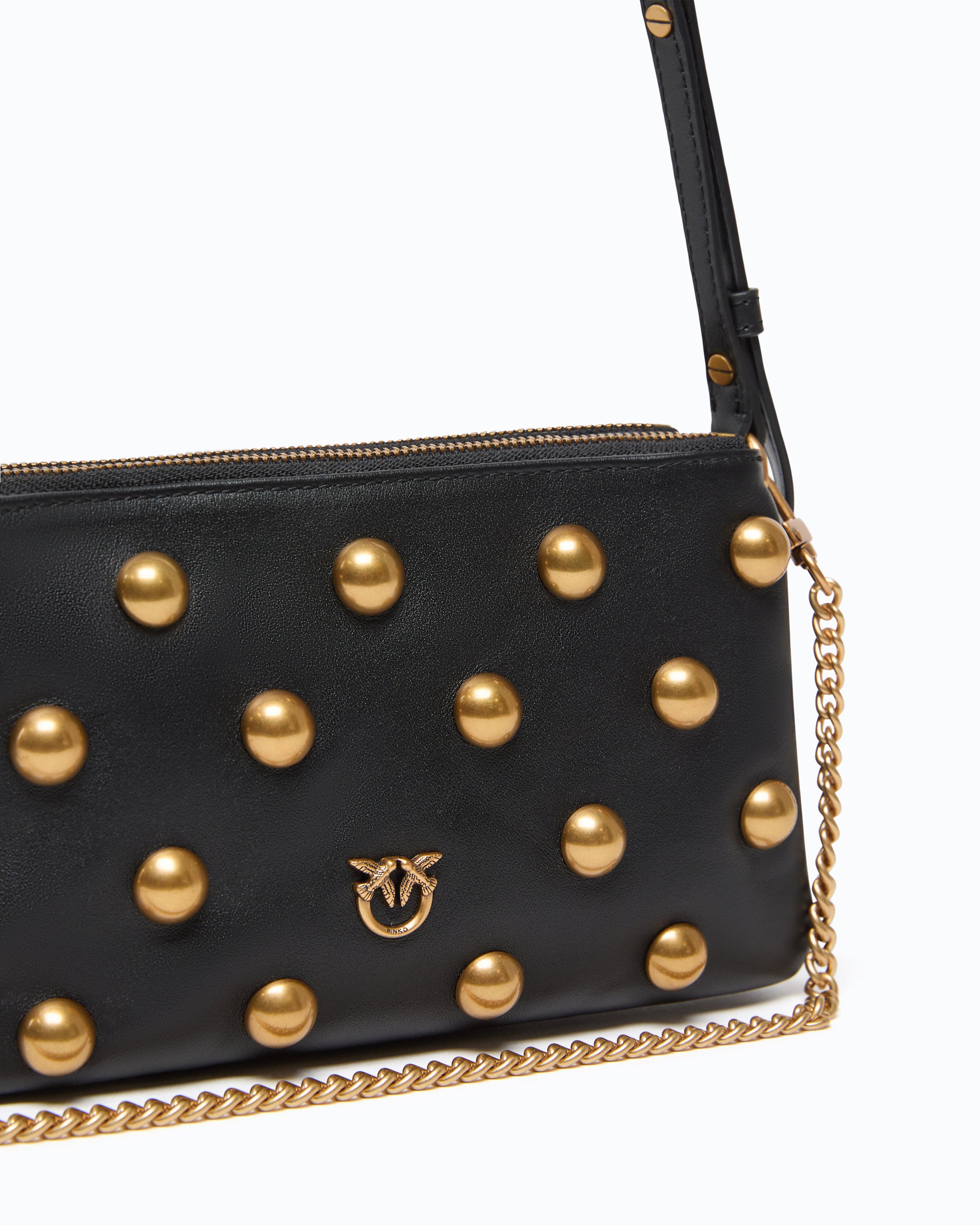 Pinko Mini Double Bag torebka czarna ćwieki skóra