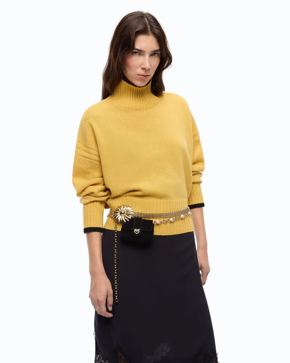 Pinko Falkland Sweater sweter z golfem złoty wełna kaszmir