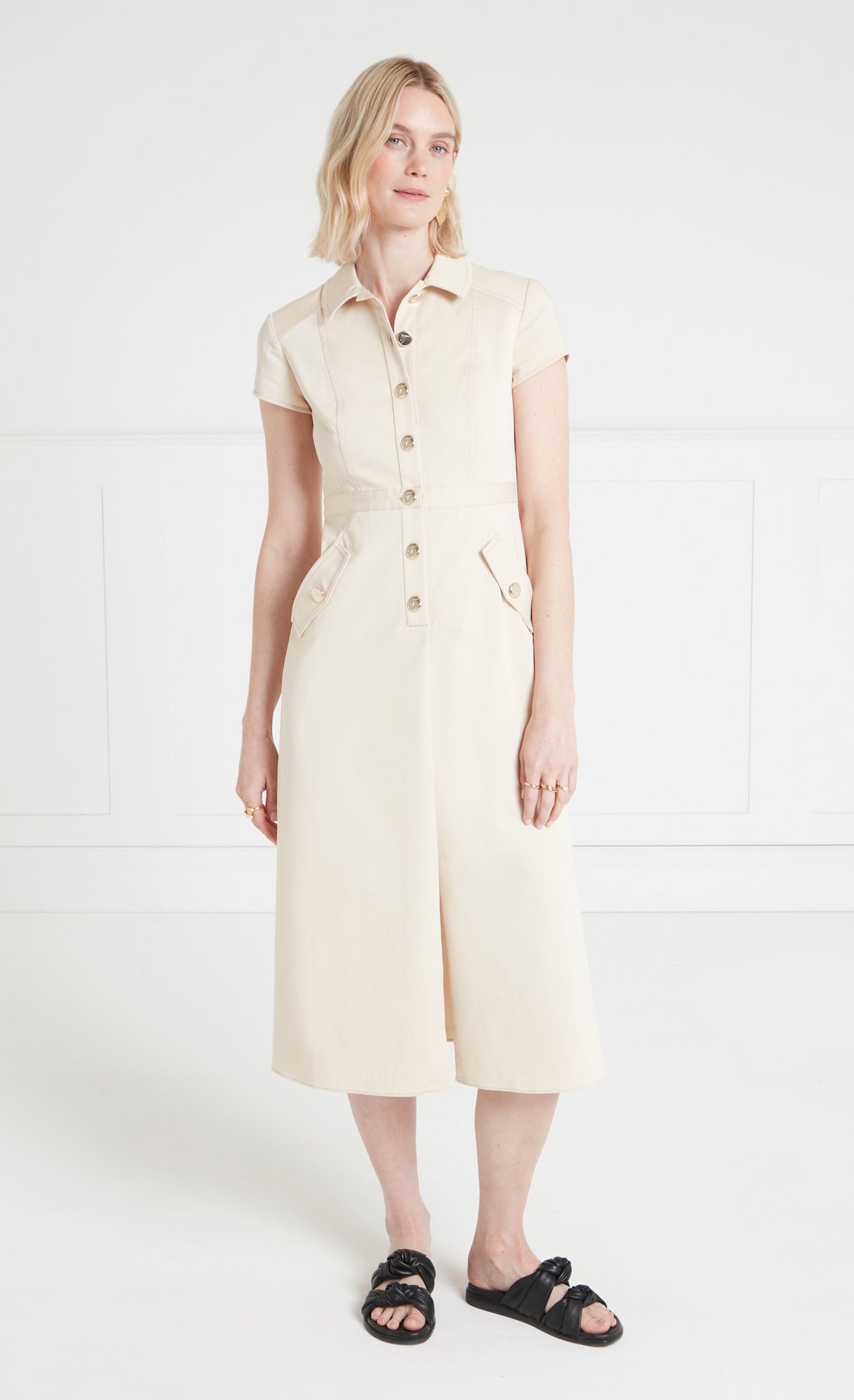 Temperley London Castell sukienka midi Sandy Cream bawełniana