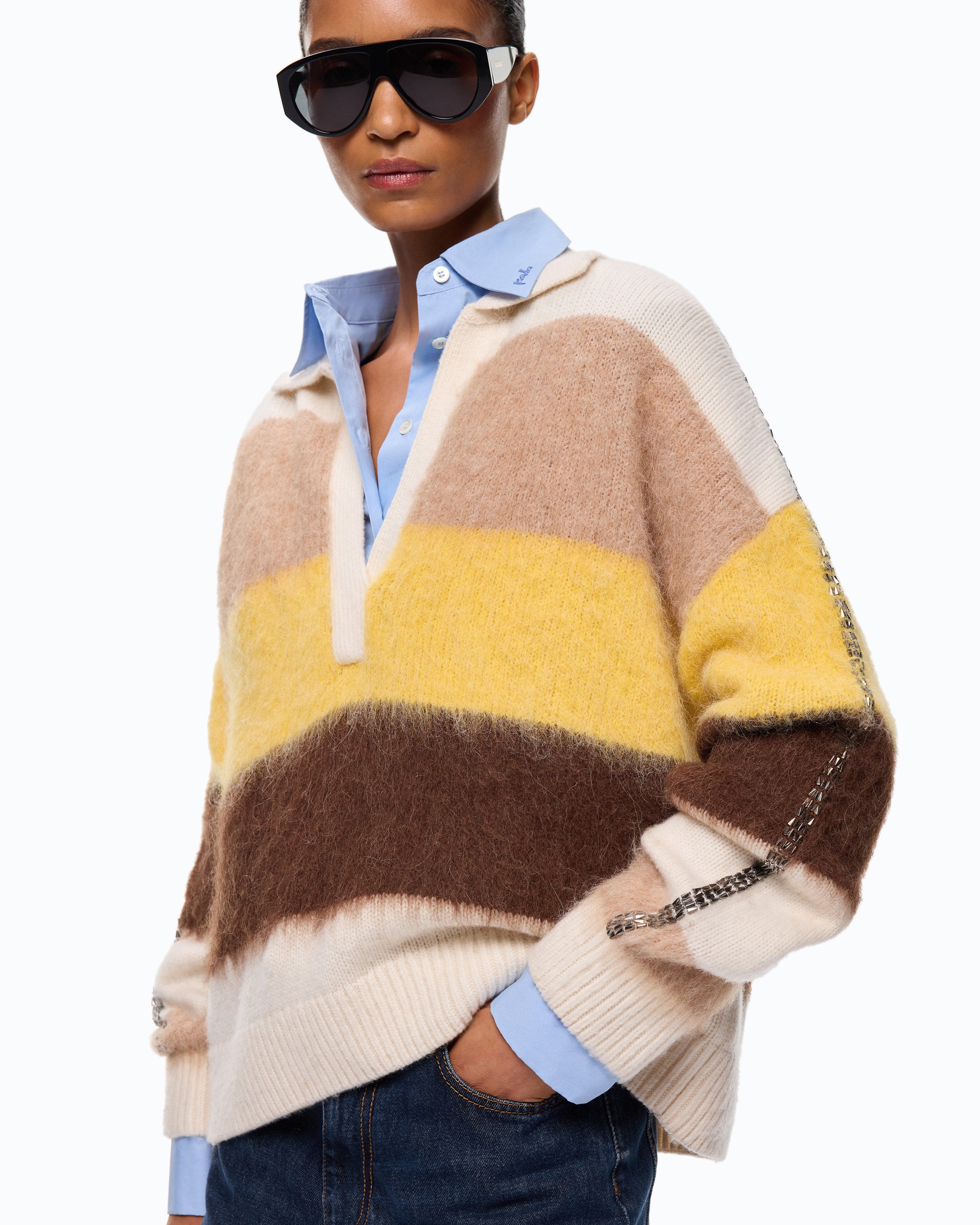 Pinko Strillo Polo Shirt sweter alpaka w paski
