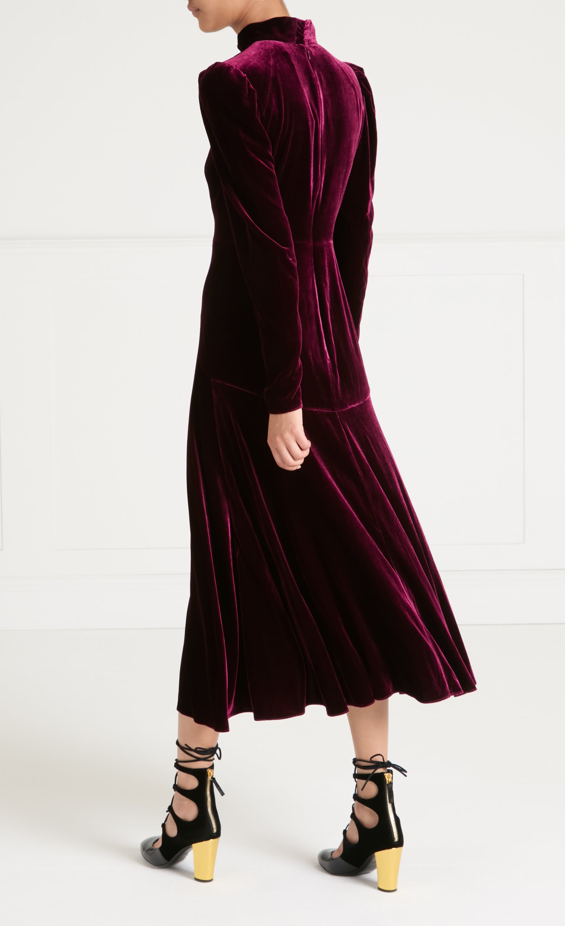 Temperley London Clarice sukienka welwetowa bordowa midi