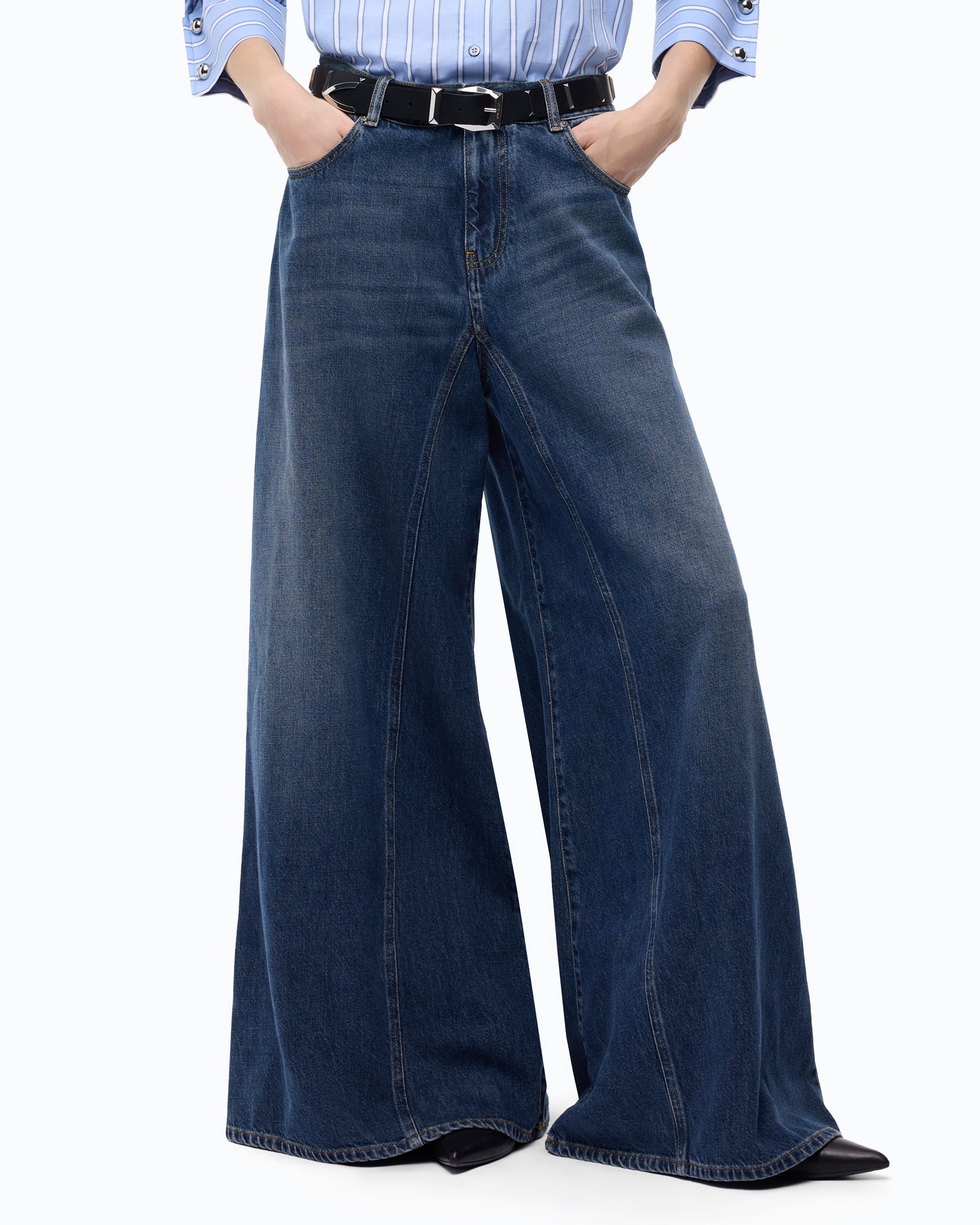 Pinko Winona Wide Leg jeansy szerokie niebieskie vintage
