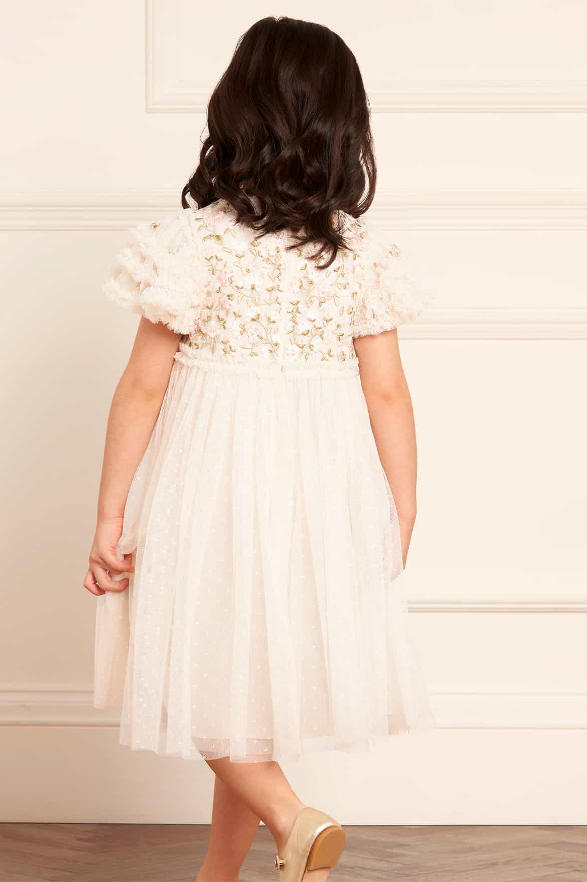 Needle & Thread Posy Bodice Kids Dress sukienka kremowa tiulowa