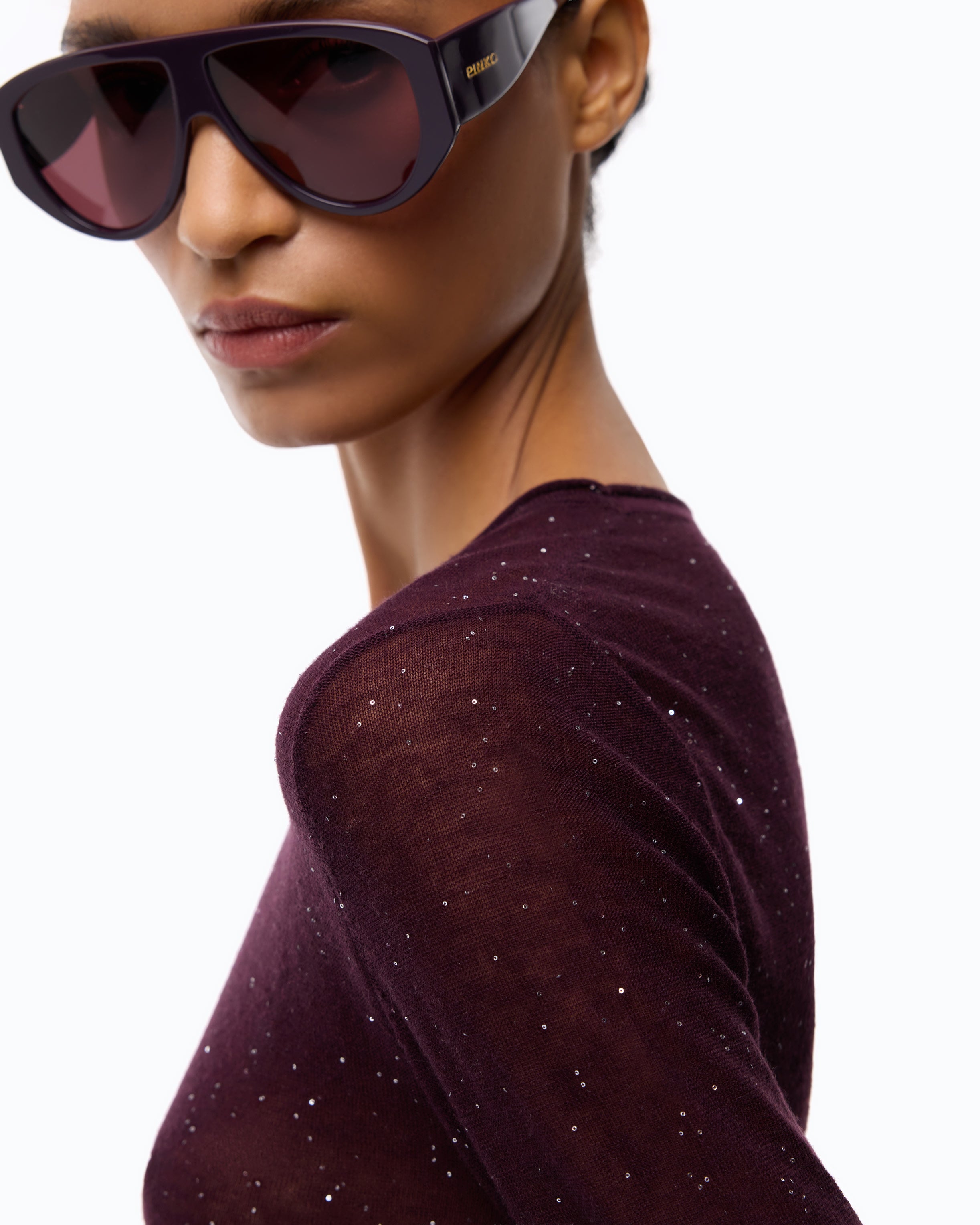 Pinko Pico Sweater sweter wełniany z cekinami fiolet