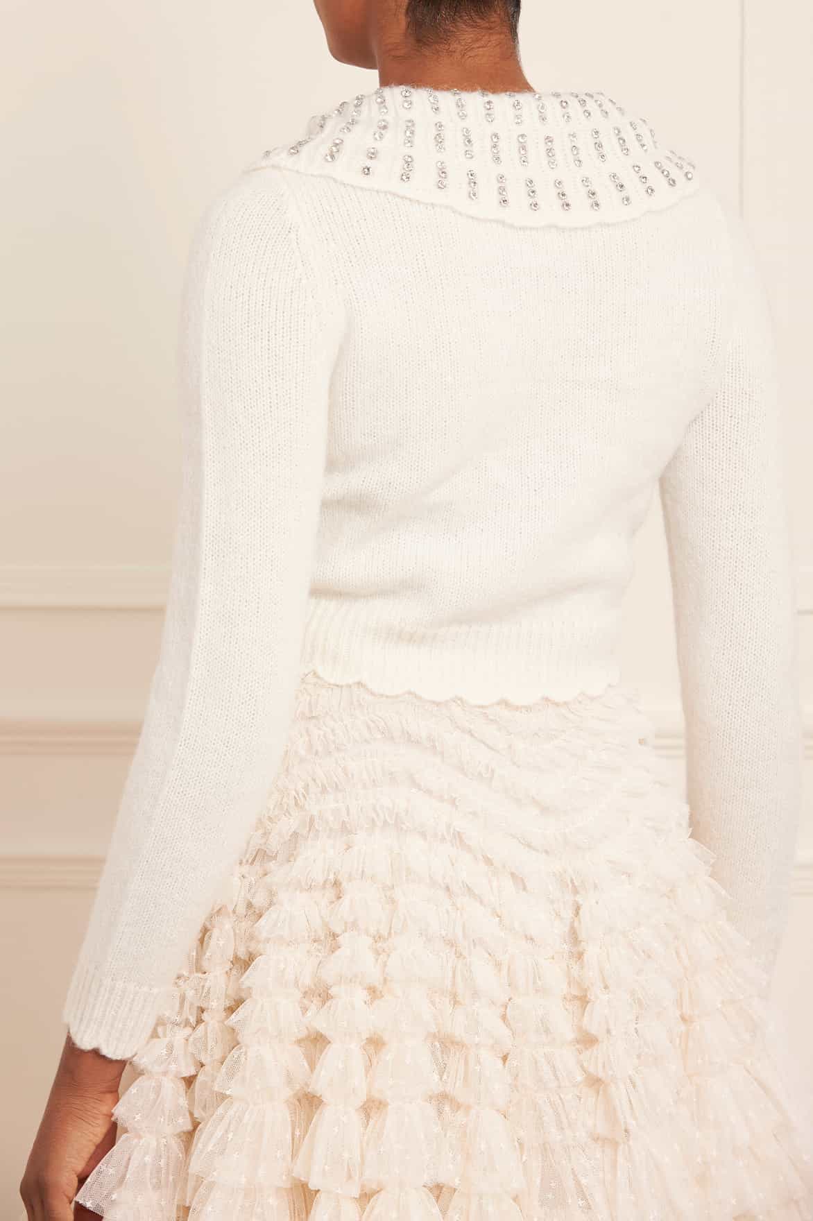 Needle & Thread Embellished Collar Short Cardigan sweter krem alpaka