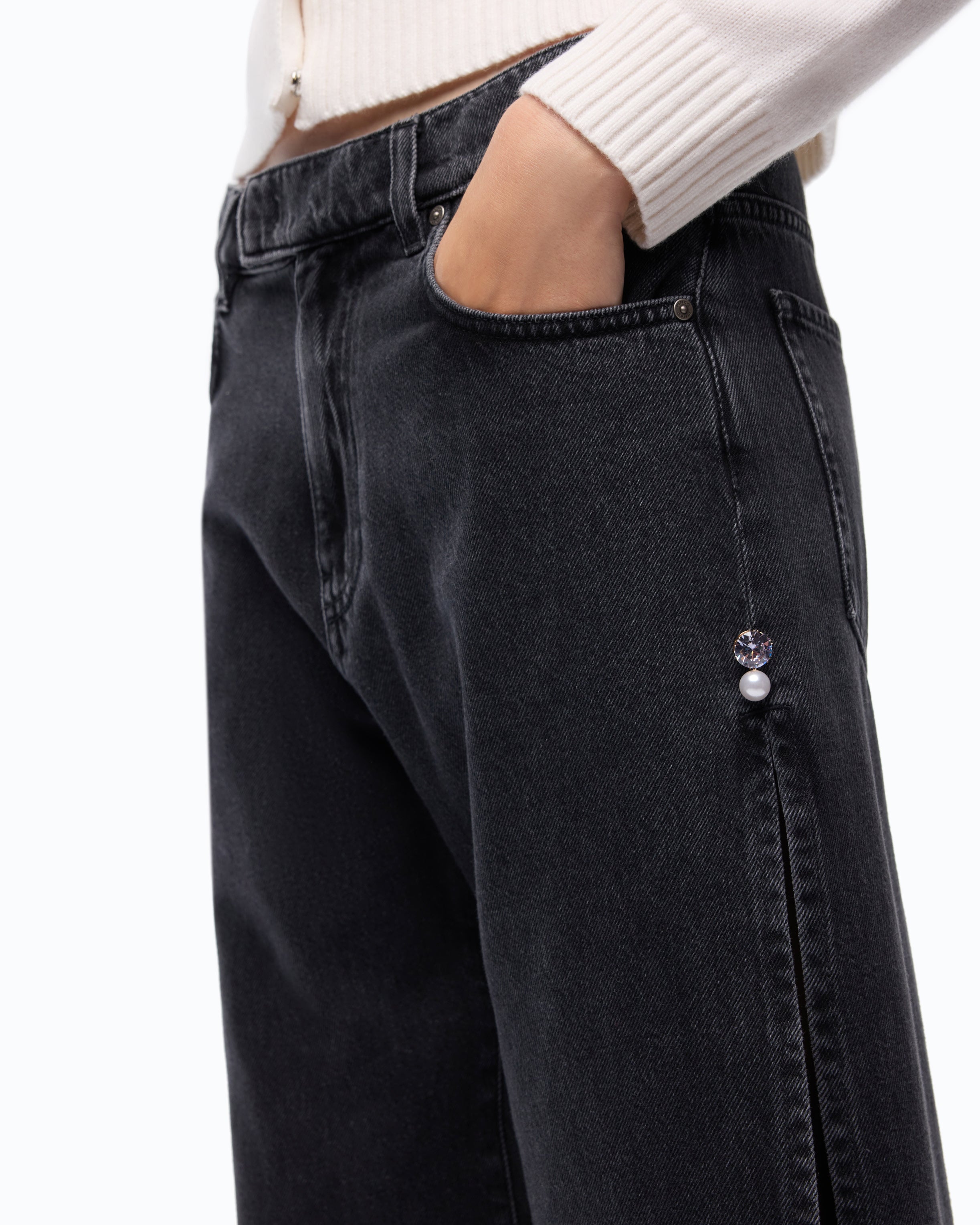 Pinko Wanda Wide Leg dżinsy czarne z rozcięciami
