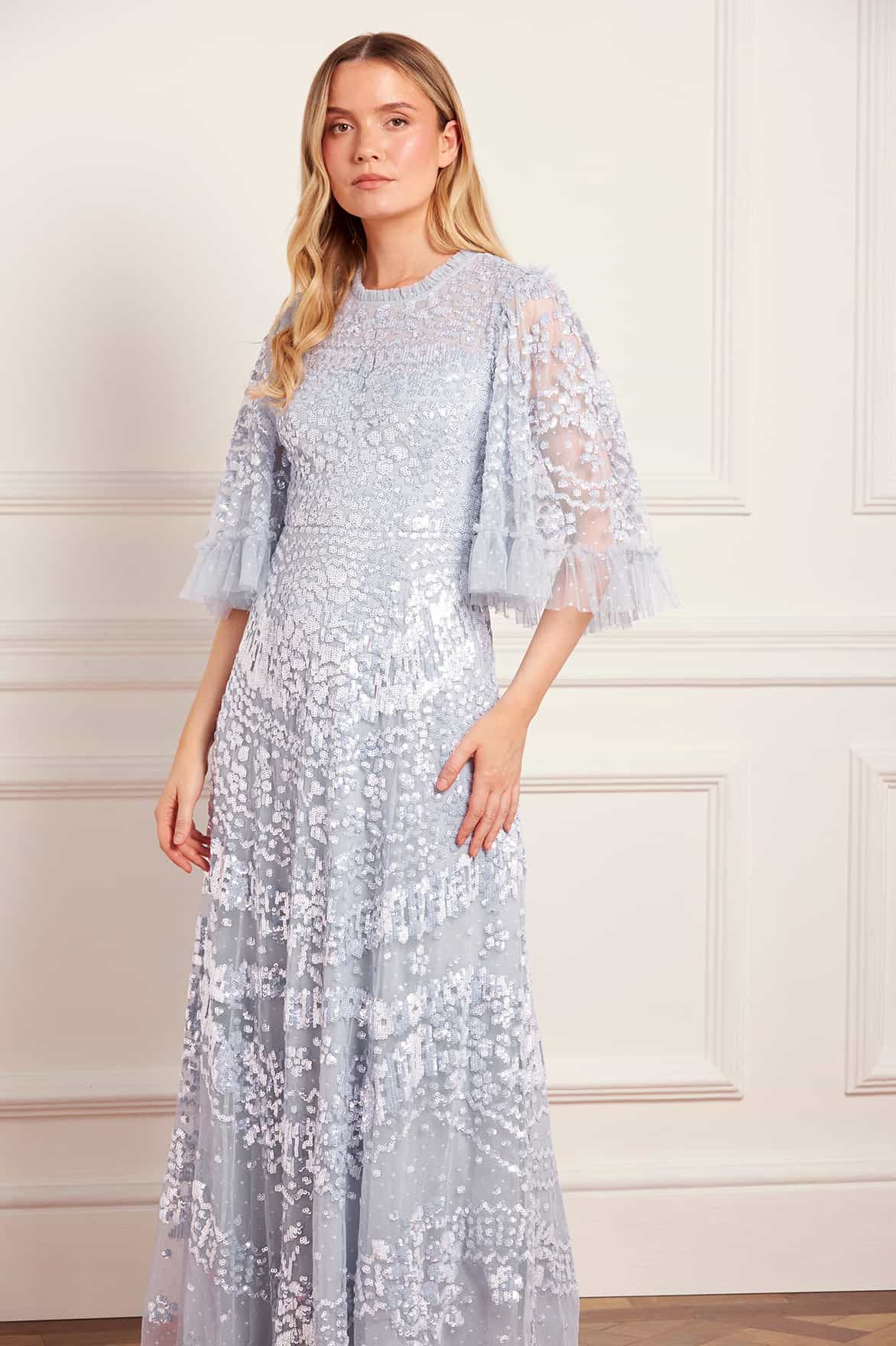 Needle & Thread Anais Sequin Gown sukienka błękitna tiulowa