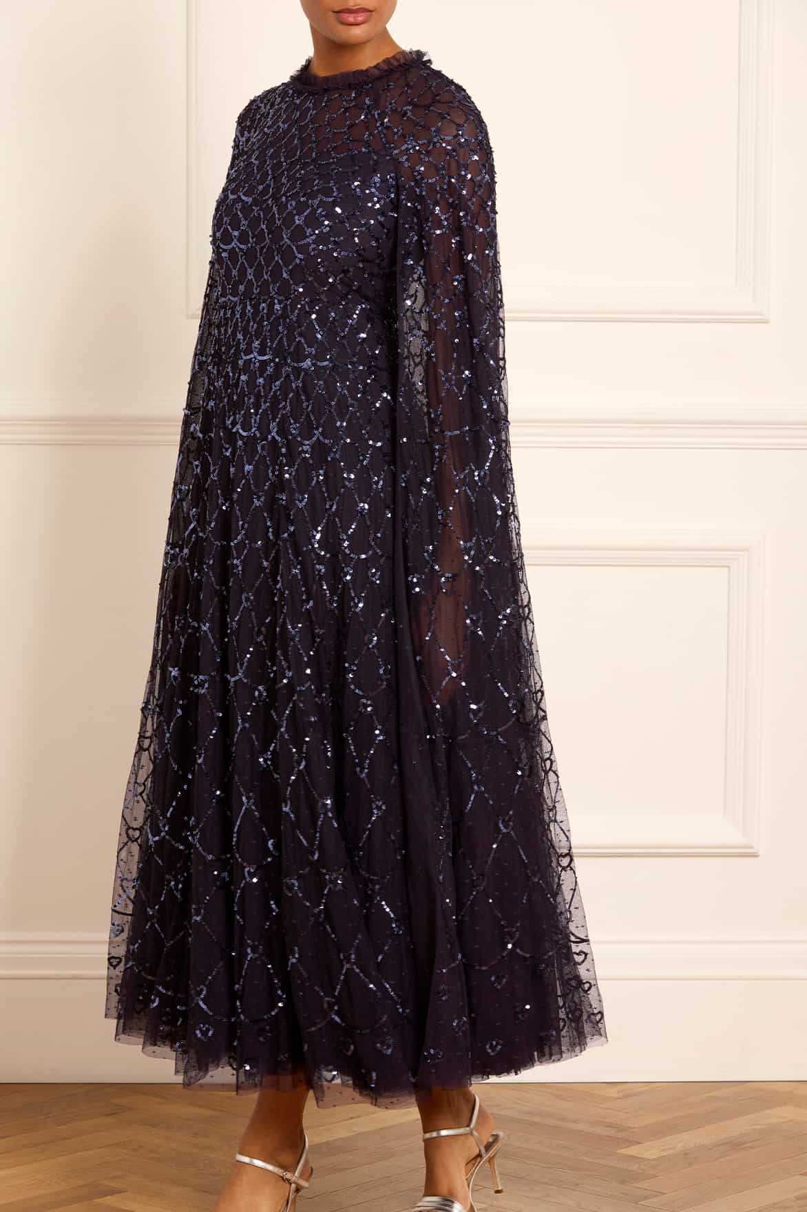 Needle & Thread Heart Lattice Ankle Gown sukienka Blue cekinowa