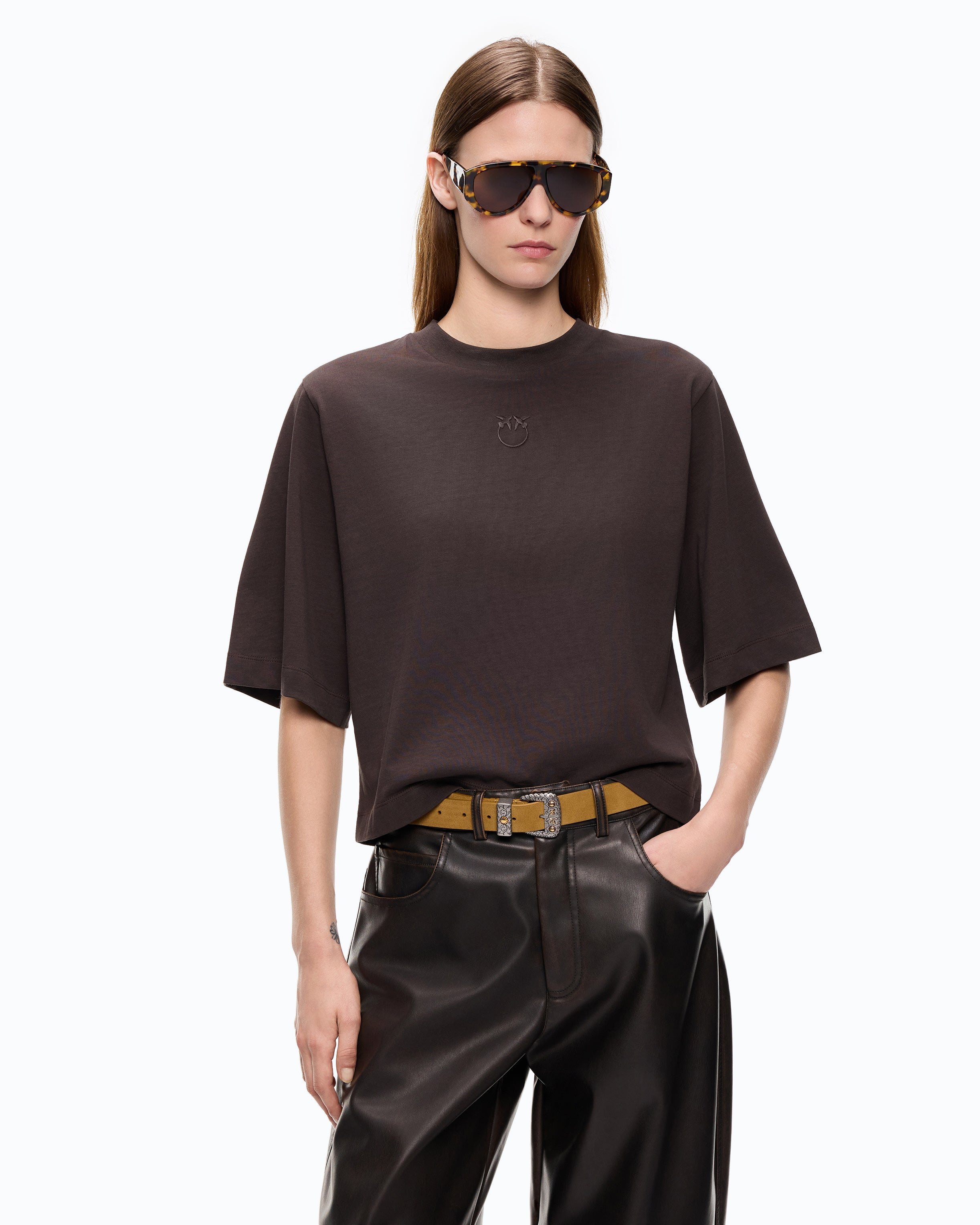 Pinko Niamey t-shirt bawełniany brązowy