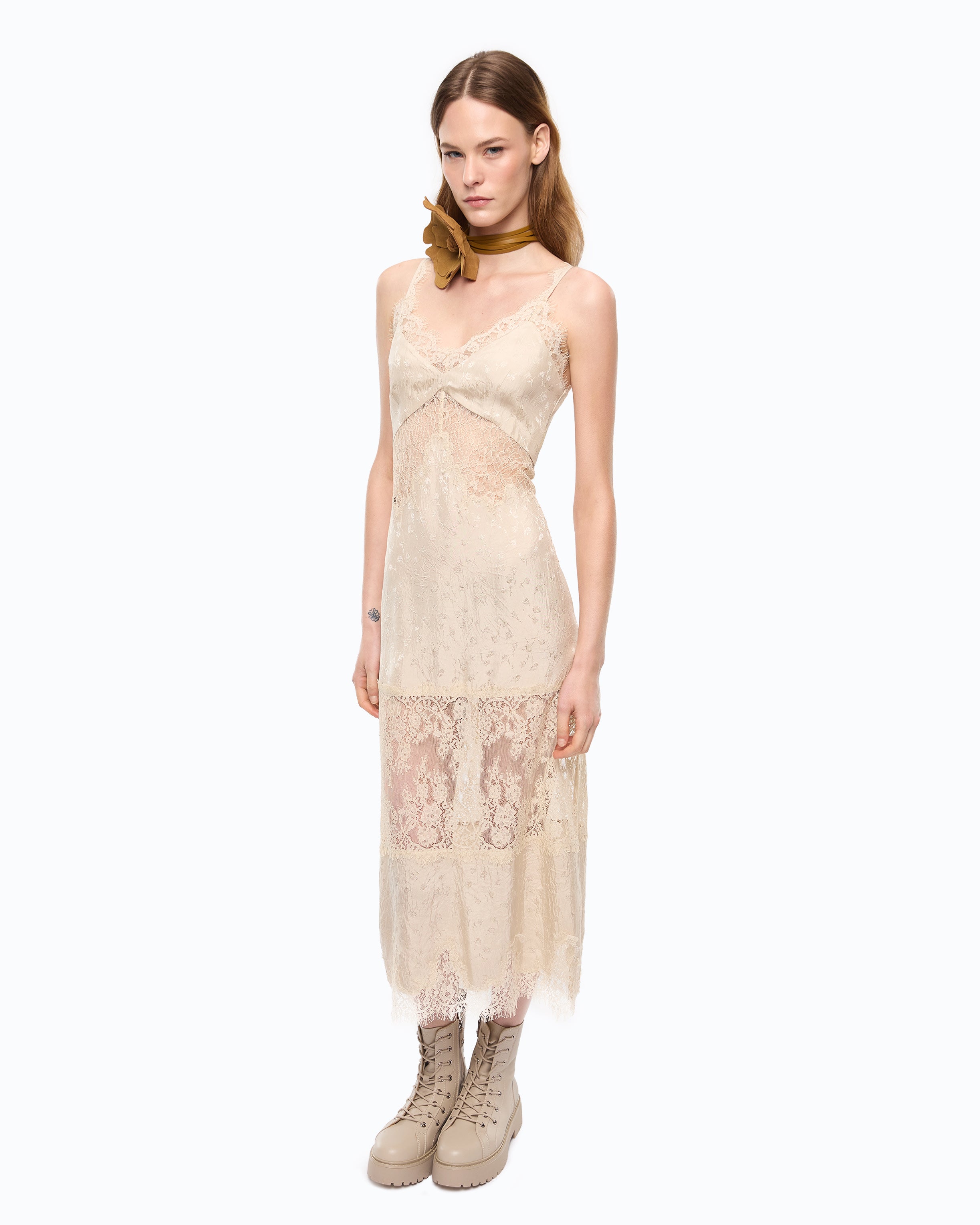 Pinko Aster Dress sukienka midi szara koronkowa