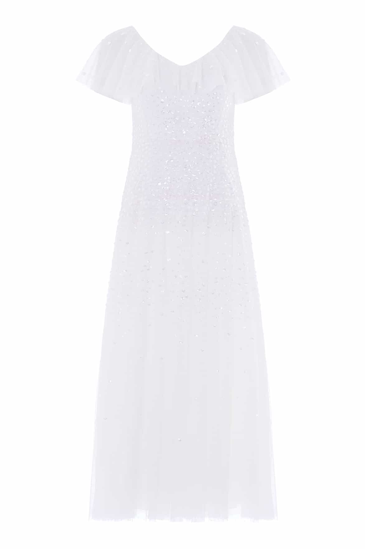 Needle & Thread Sunrise Sequin V-Neck Ankle Gown sukienka biała