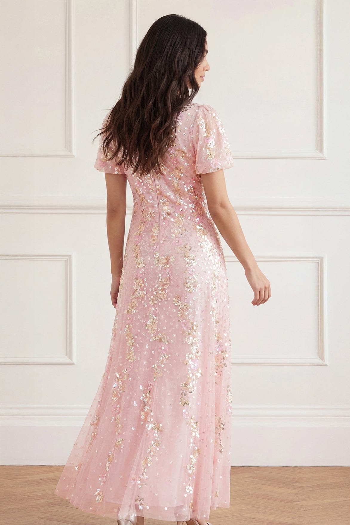 Needle & Thread Confetti Round Neck Ankle Gown sukienka różowa