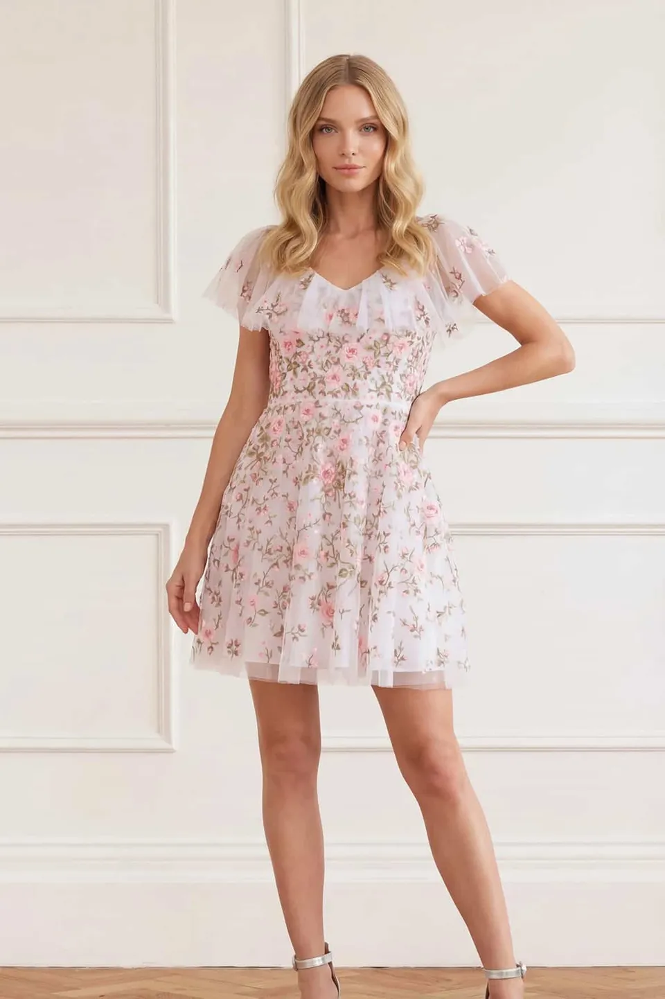 Needle & Thread Eden Rose Micro Mini sukienka koktajlowa White