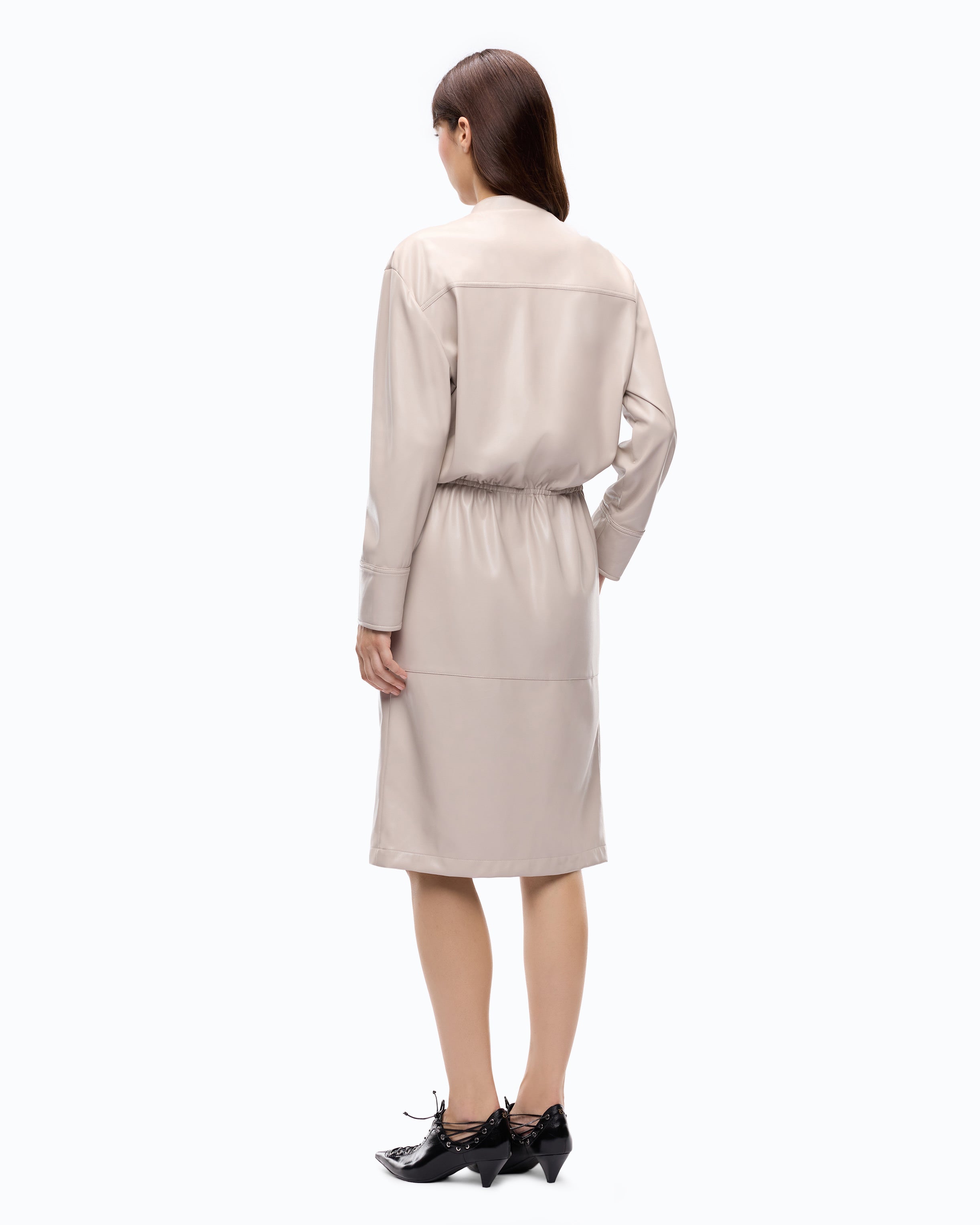Pinko Aerides Dress sukienka midi srebrna skóropodobna