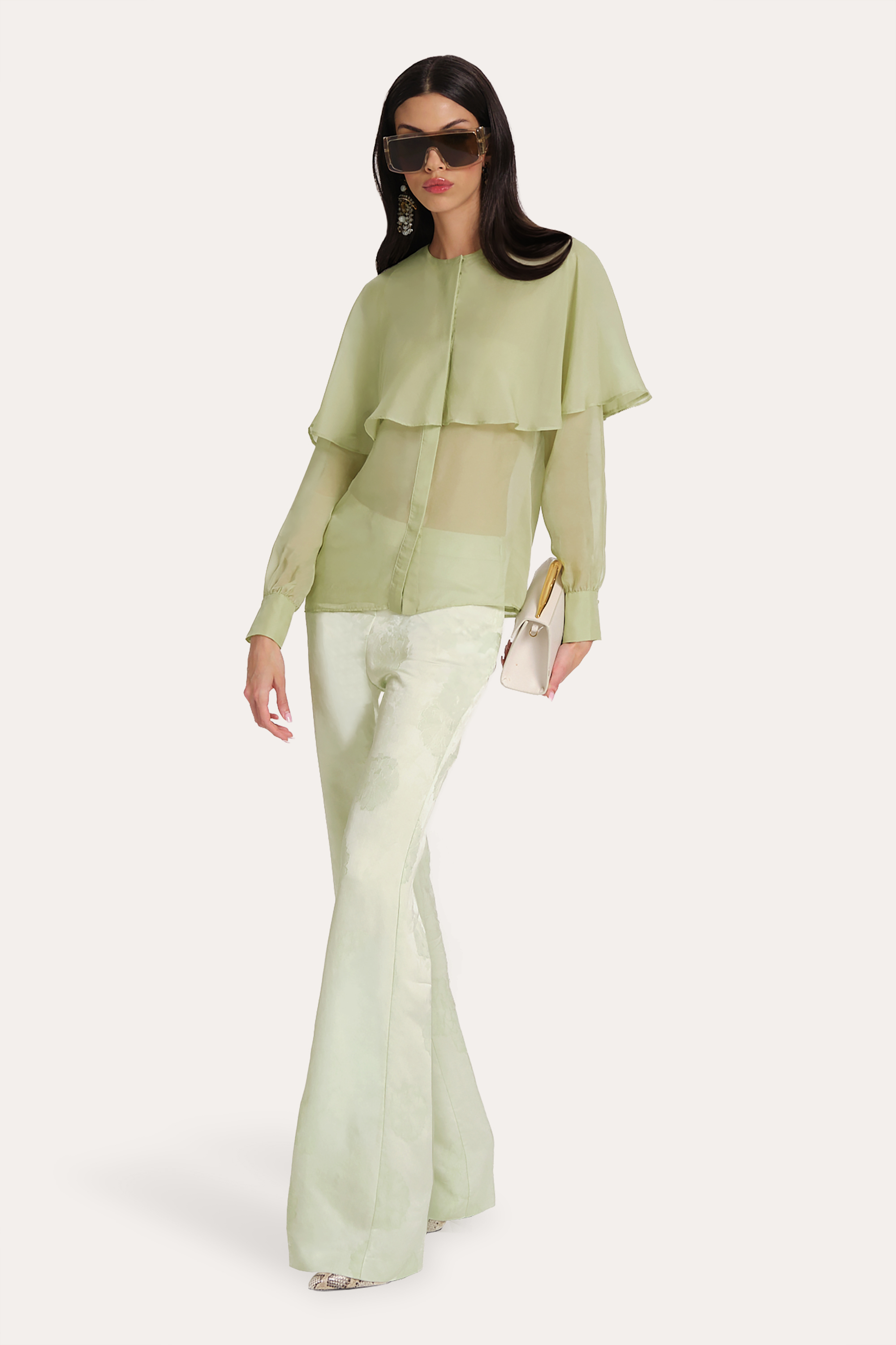 Elie Tahari Savannah spodnie satynowe Sage Mist
