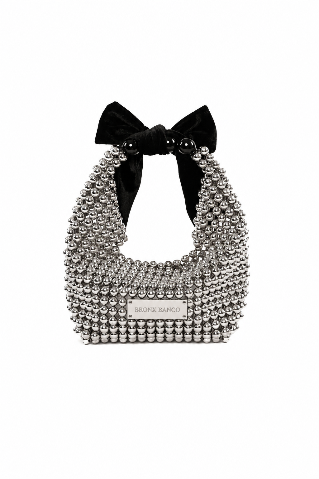 Bronx and Banco Metal Chain Mini Bag torebka srebrna z kokardą