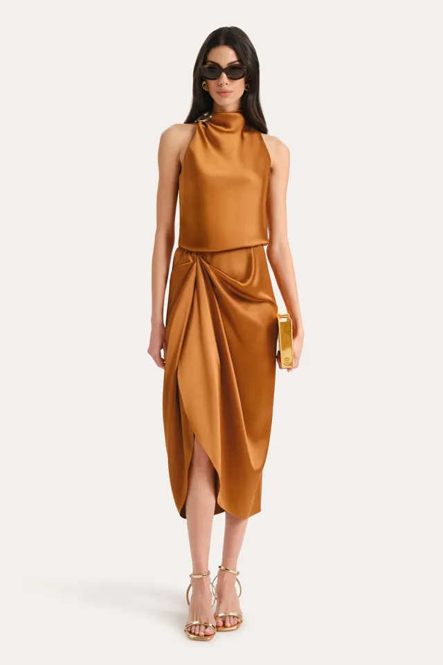 Elie Tahari Josephine E5032606 sukienka latte bronze midi
