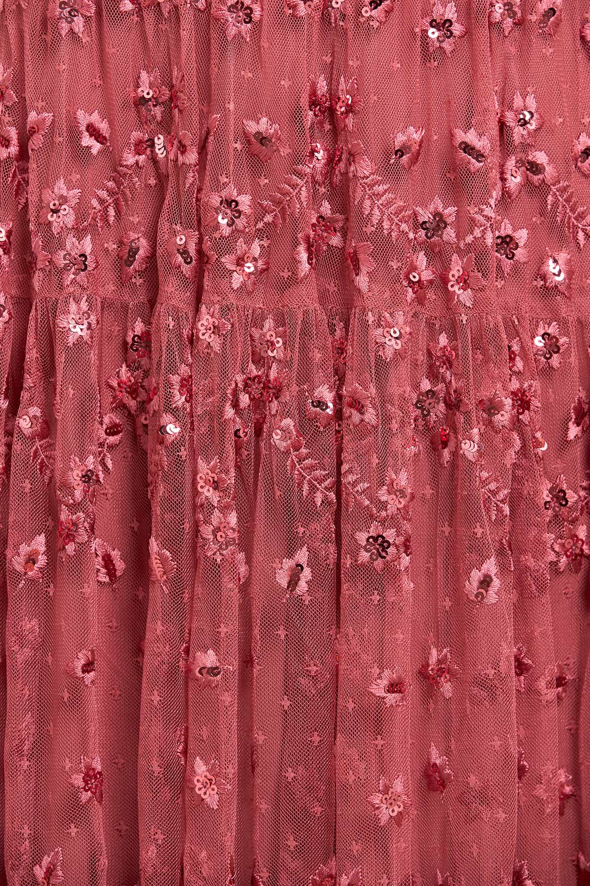 Needle & Thread Clover Short Sleeve Ankle Gown bordowa