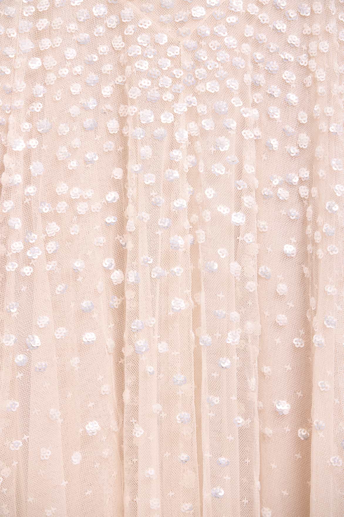 Needle & Thread Dappled Sequin Cape Ankle Gown sukienka Cream cekinowa