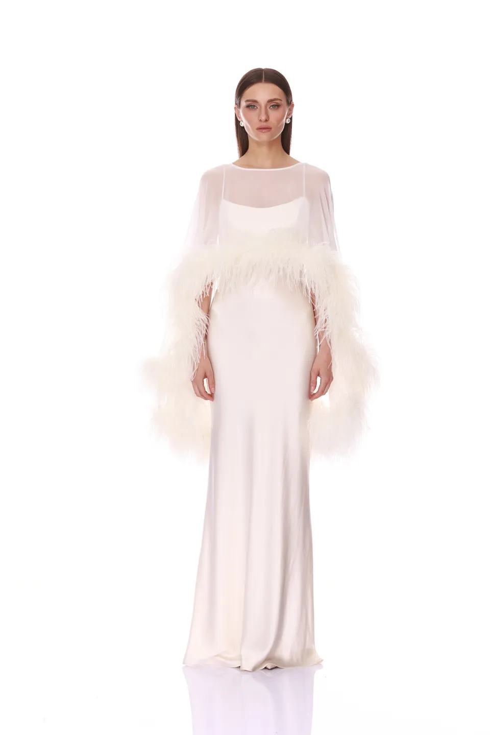 Bronx and Banco Kyla Silk sukienka wieczorowa ivory z peleryną