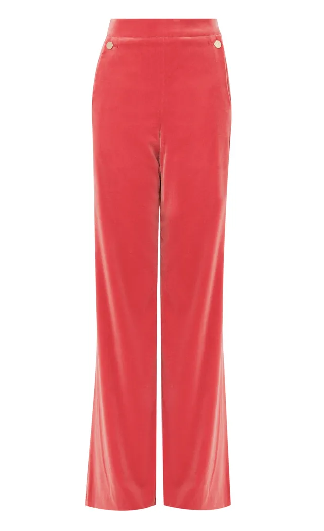 Temperley London Clove Velvet Waisted Trousers spodnie Coral welur