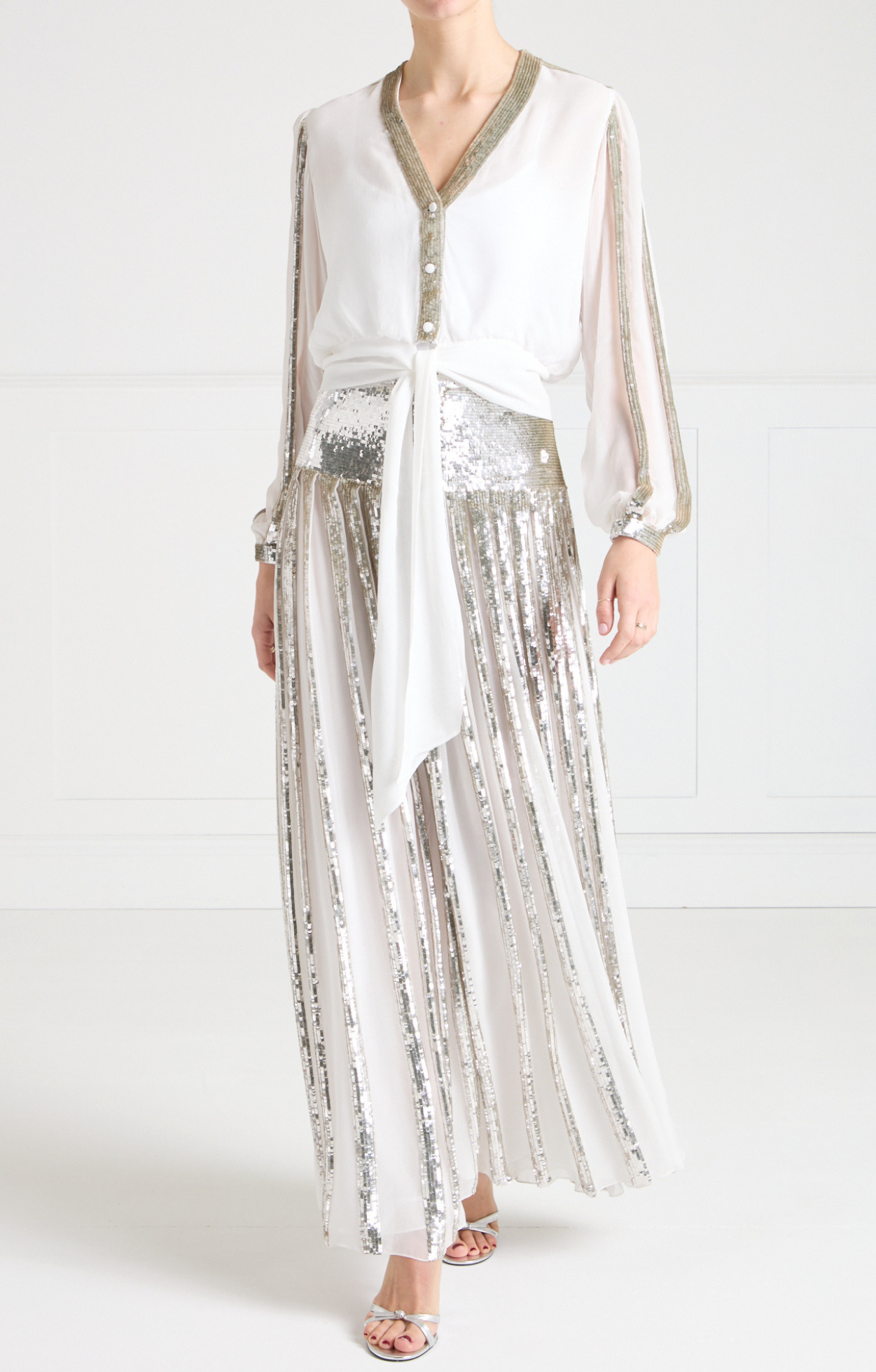Temperley Filigree bluzka damska srebrna pasek cekiny