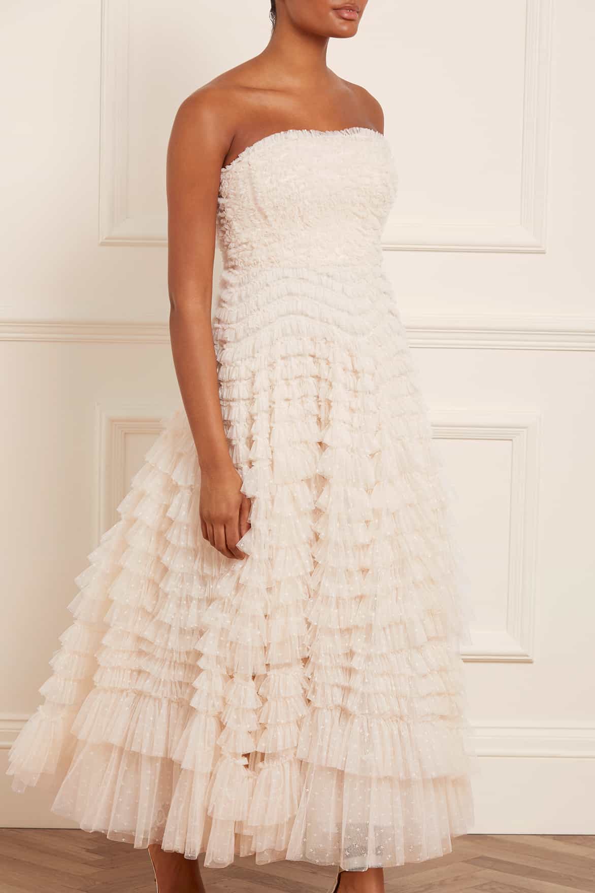 Needle & Thread Hattie Ruffle Strapless Ankle Gown sukienka Cream