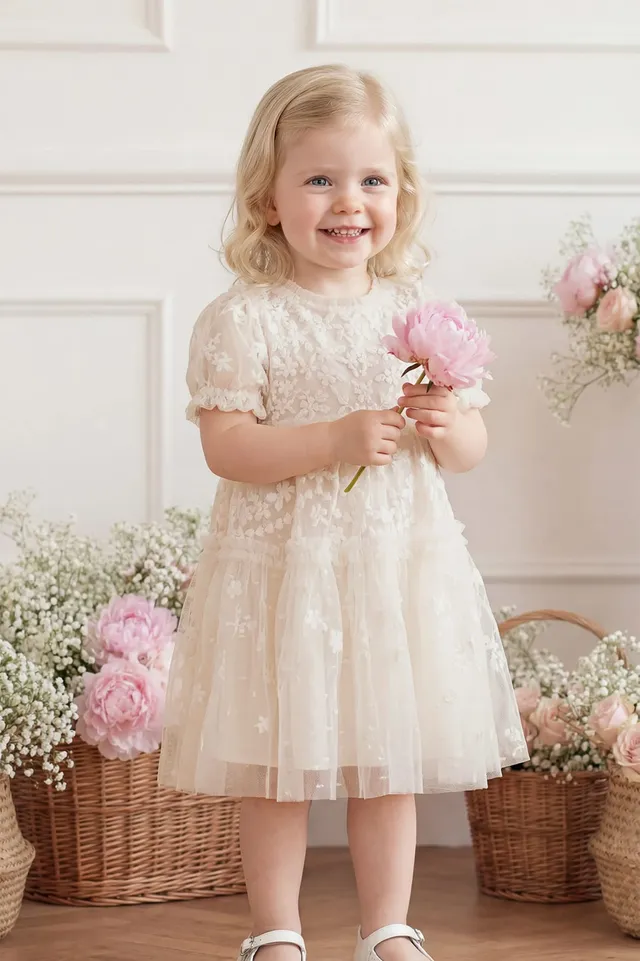 Needle & Thread Garland Ribbon Baby Dress sukienka kremowa