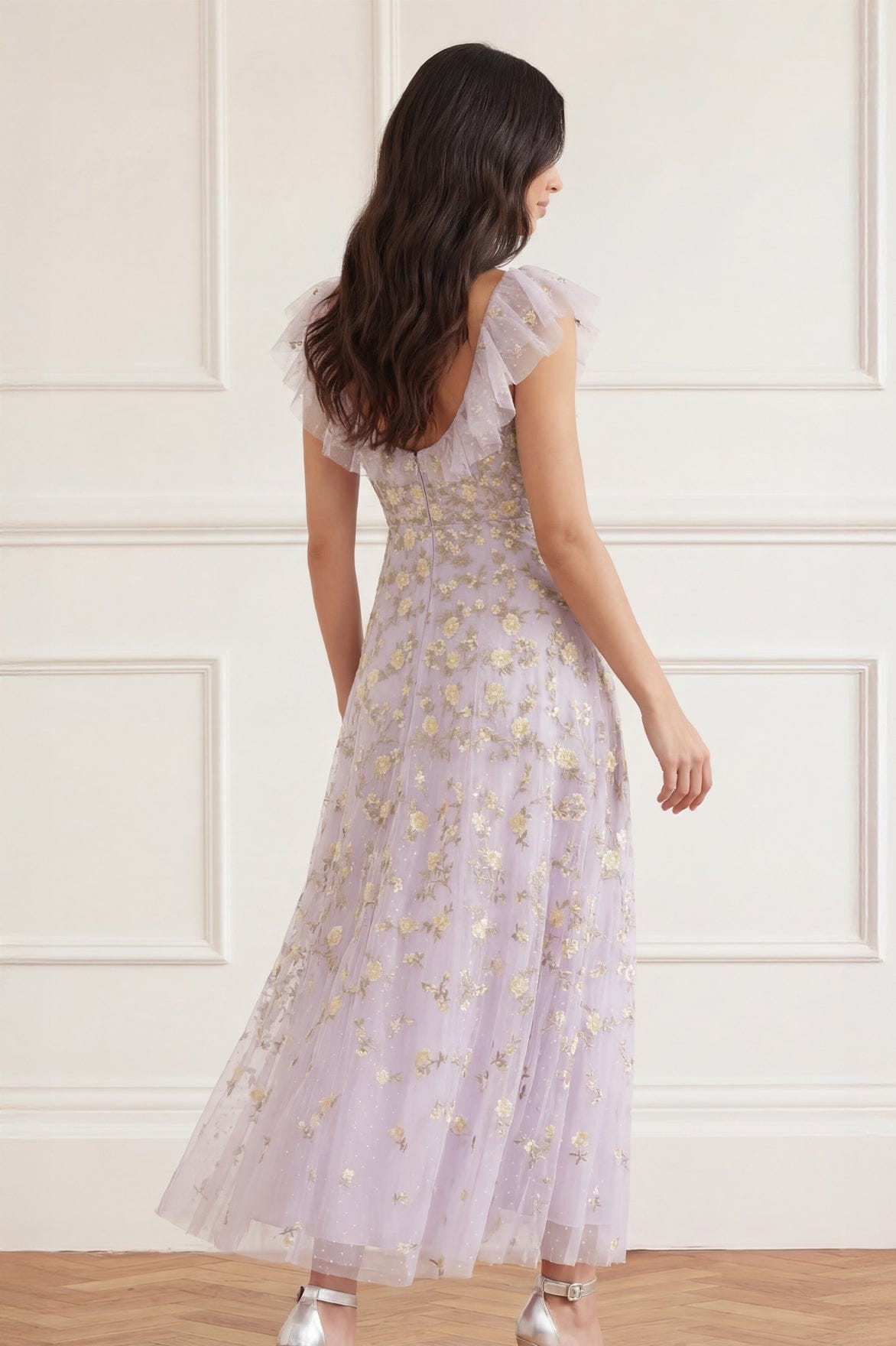 Needle & Thread Lea Ditsy Ankle Gown suknia liliowa do kostek