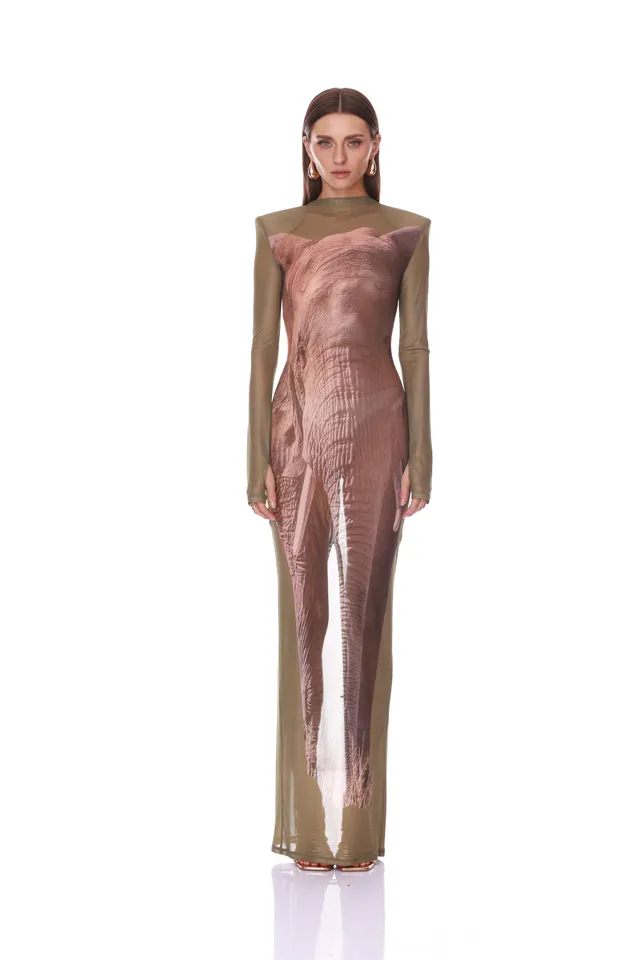Bronx and Banco Elephant sukienka maxi zielona mesh XS-S